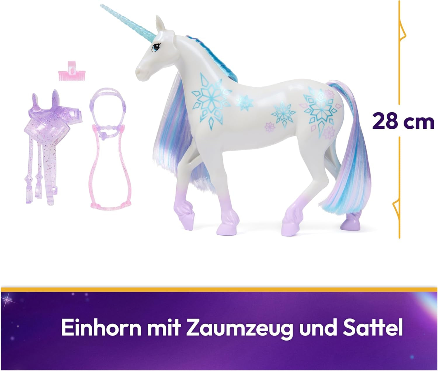 Unicorn Academy Unicorn Glacier – 28 cm groß, Laylas Original-Netflix-Einhorn mit echter Mähne und Schweif, abnehmbarem Zaumzeug, Sattel und Bürste, für Kinder ab 4 Jahren