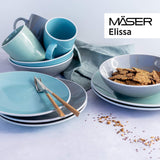 MÄSER 931844 Serie Elissa, modernes Geschirrset für 6 Personen, blau mit weißem Rand, 24-teiliges Kombi-Set, Keramik