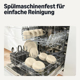 Amazon Basics – Geschirrset aus glasiertem Steinzeug, 18-teilig, 6 komplette Sets, spülmaschinenfest, Elfenbeinfarben