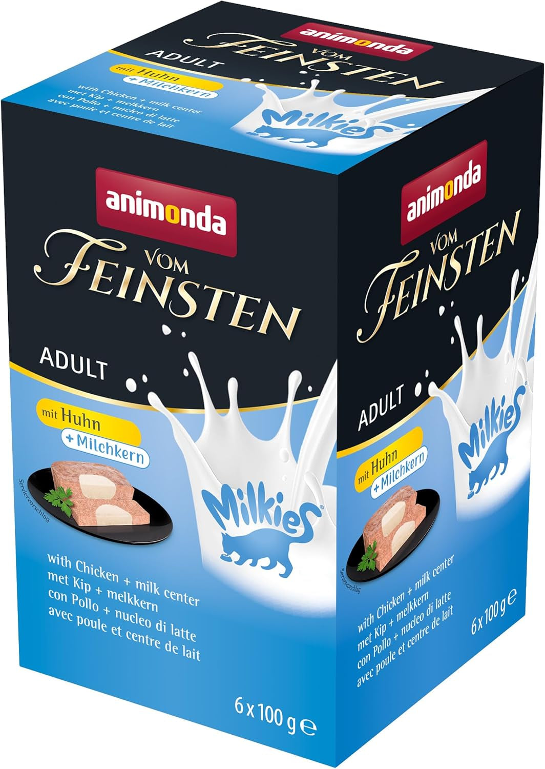 animonda Vom Feinsten Adult Cat Food, Nassfutter für ausgewachsene Katzen, mit Huhn + Milchkern, 6 x 100 g