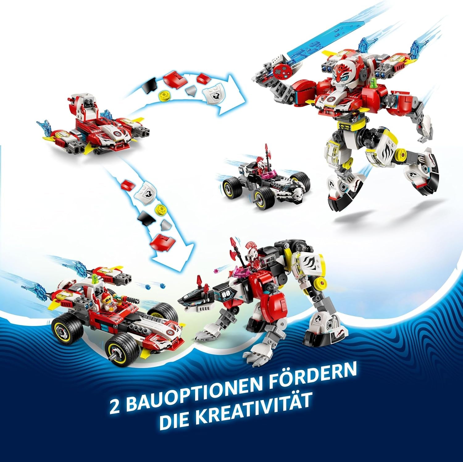 LEGO Dreamzzz Coopers Tiger-Mech und Zeros Hot Rod-Auto, Spielzeugauto für Kinder, Geschenk für 9-jährige Jungen und Mädchen, 2-in-1-Spielset mit Mech und Minifiguren 71497 Bausets Besuchen Sie den LEGO-Store