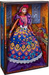 2022 Día De Muertos Barbie-Puppe mit gerüschtem Trachtenkleid, Blumenkranz und Calavera-Gesichtsbemalung, Geschenk für Sammler