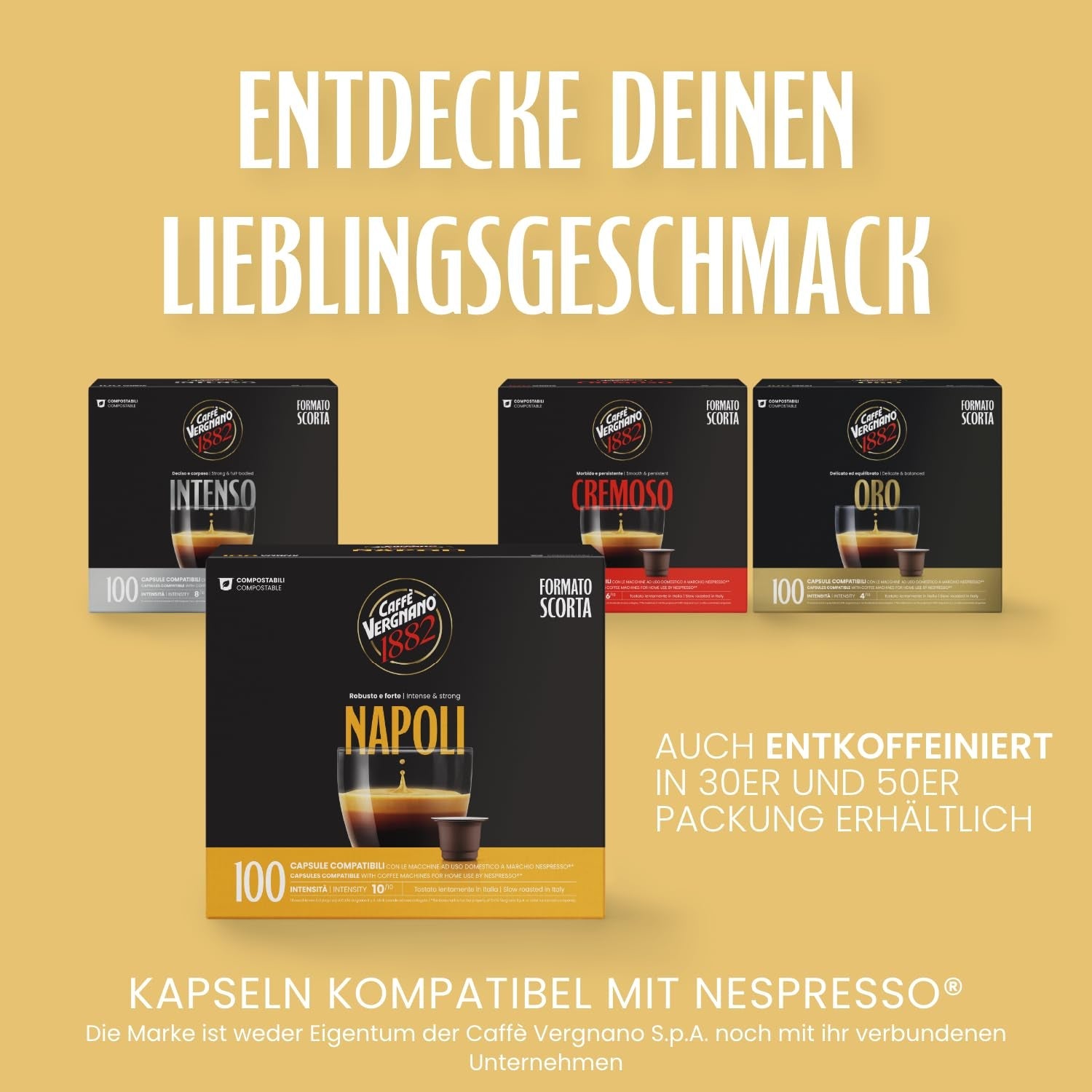 Caffè Vergnano 1882 – Espressokompostierbare Kaffeekapseln, kompatibel mit Nespresso, Napoli – Packung enthält 100 Kapseln