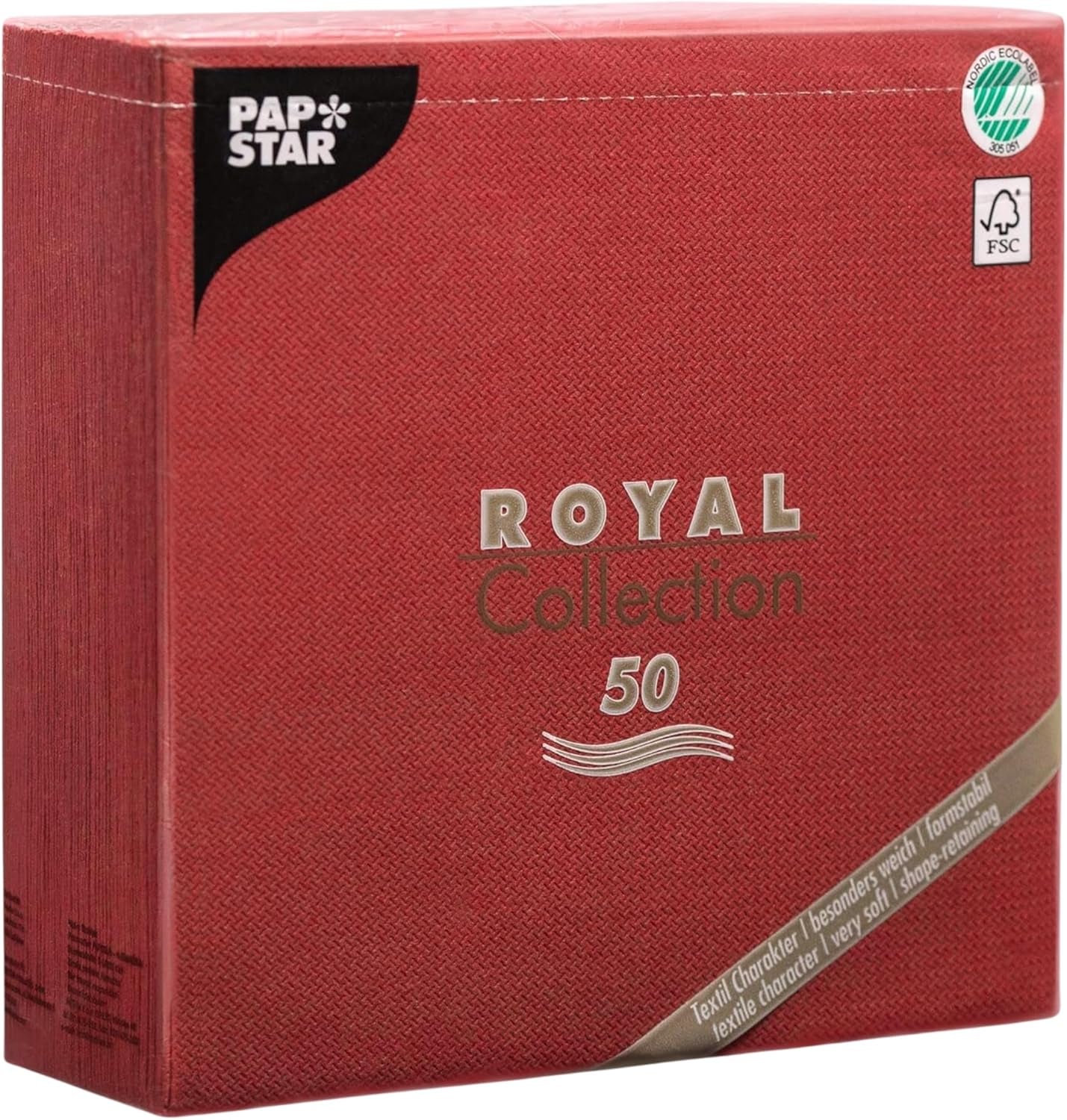 Papstar 11608 50 Servietten „Royal Collection“ 1/4 Falz 40 x 40 cm, Bordeaux