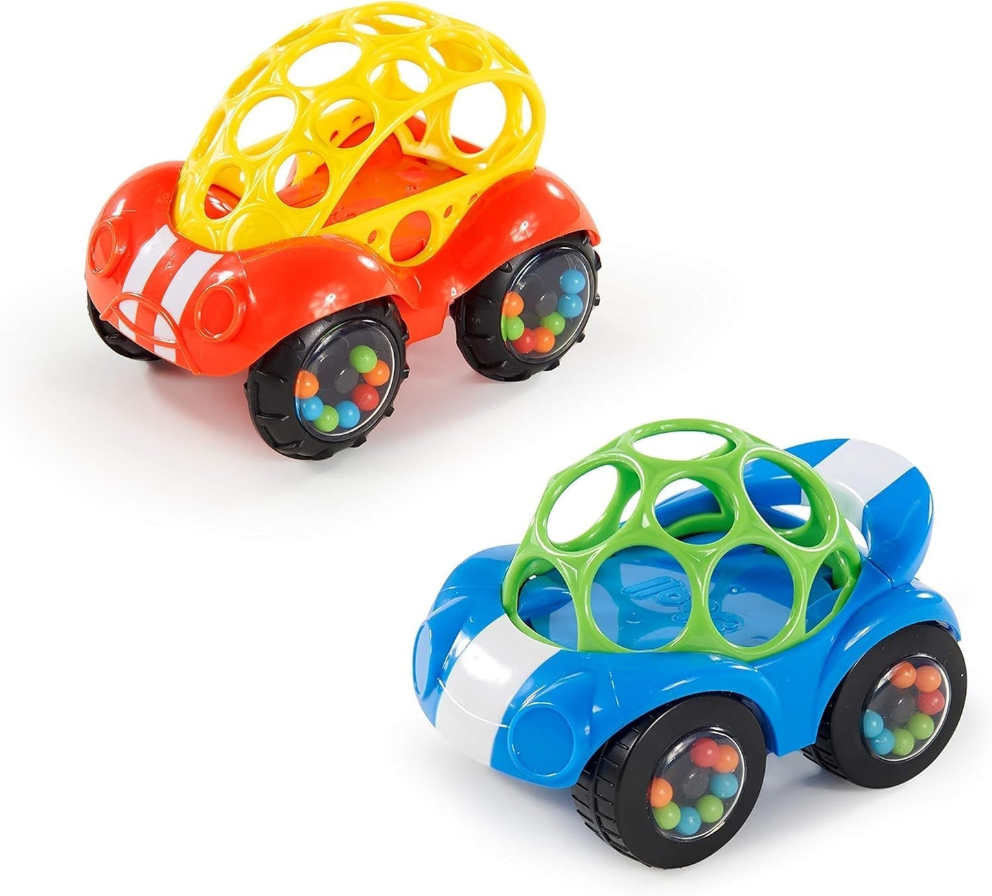 Bright Starts Oball Rassel-Spielzeugauto, motorisches Aktivitätsspielzeug für Babys und Kleinkinder ab 3 Monaten, 1 Stück, zufällige Farbe, Blau oder Rot, Bebe Naty Shop Toys, Standardtitel