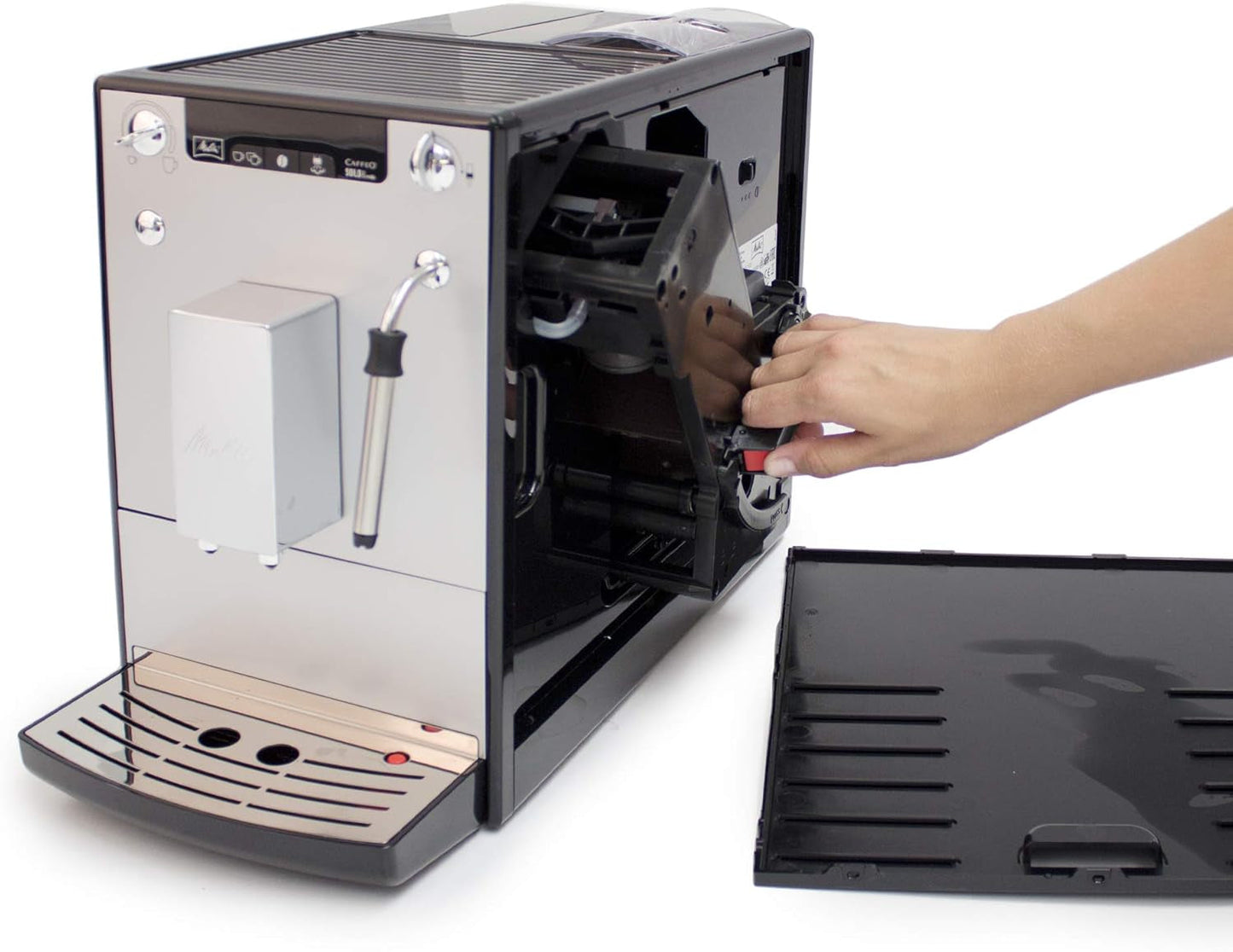 Melitta Solo & Milk – Vollautomatische Slim-Kaffeemaschine mit Milchaufschäumer, Kaffeemaschine mit abnehmbarem Wassertank, z.B. Kaffee oder Cappuccino, Silber