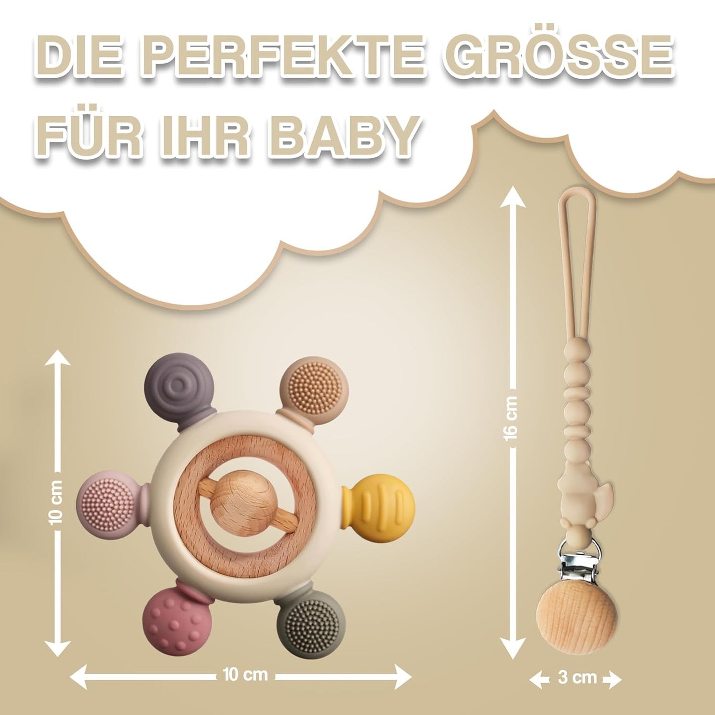Baby-Beißring mit Schnullerkette – Zahnungshilfe – Babyspielzeug 0–6 Monate – Essentials für Neugeborene – BPA-freies Zahnungsspielzeug – Geschenkideen für Kleinkinder