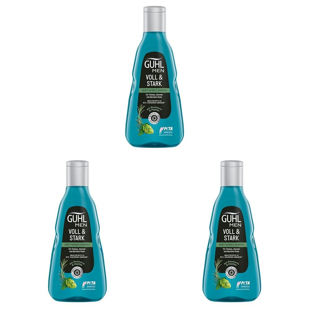 Guhl Men Full & Strong Shampoo – Haartyp: Dünn, fein, normal. Dusche und Bad Guhl 3 x 250 ml