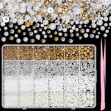 GZMAYUEN 920 Stück Gold Silber Flatback Perlen Für Nägel, Halbrunde Weiße Beige Nagelperlen, Kleine Halbrunde Flatback Perlen Für DIY Nail Art Decor