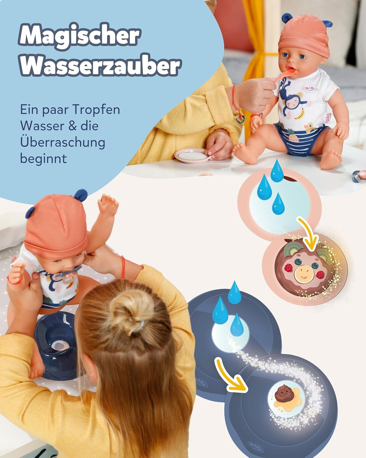 BABY Born Emma im Dschungel-Stil – Puppe 43 cm groß – 10 Funktionen. Inklusive Zubehör und Kleid in Unisex-Farben – Funktioniert ohne Batterien – Geeignet für Kinder ab 3 Jahren. Naty Shop Dolls