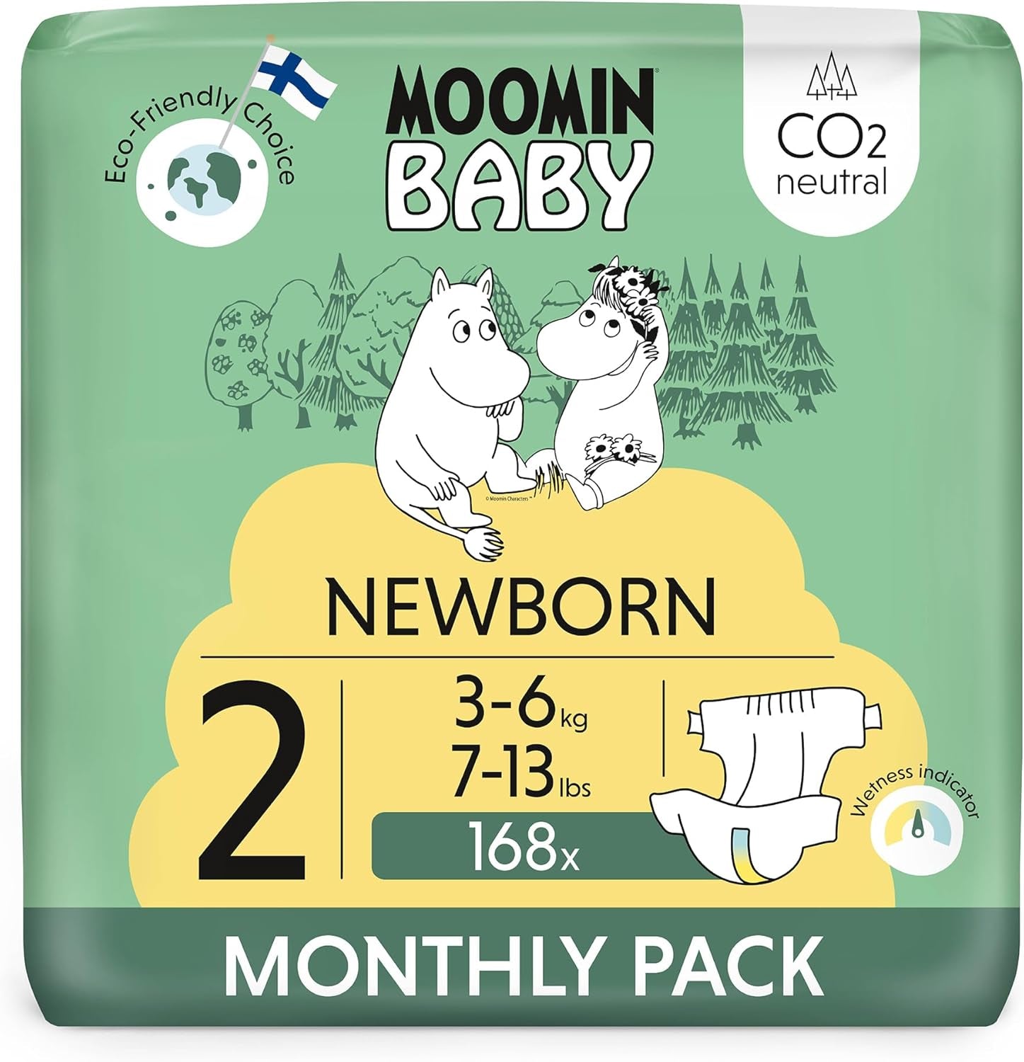 Mumin-Baby-Öko-Windeln, Größe 3, 5–8 kg, 48 Stück, hochwertige weiche Windeln | Weich und hautfreundlich, atmungsaktiv, saugfähig, keine unnötigen Chemikalien |