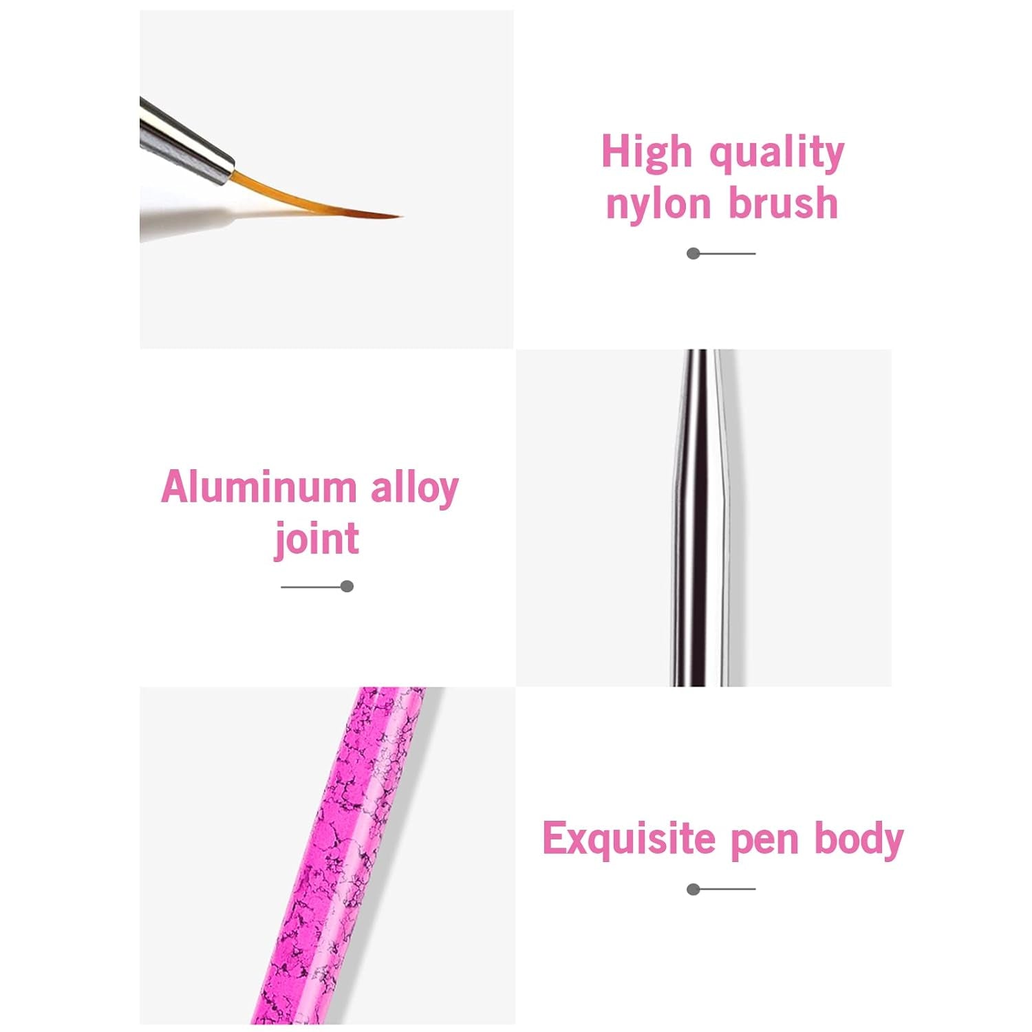 Sularpek Nail Art Liner Pinsel, 5 Stück Profi Detail Fine Nails Gel Nails Pinsel, Nagel Pinsel Dünn Für Beauty Frauen Nagelstudio (5 Größen, Rosa)