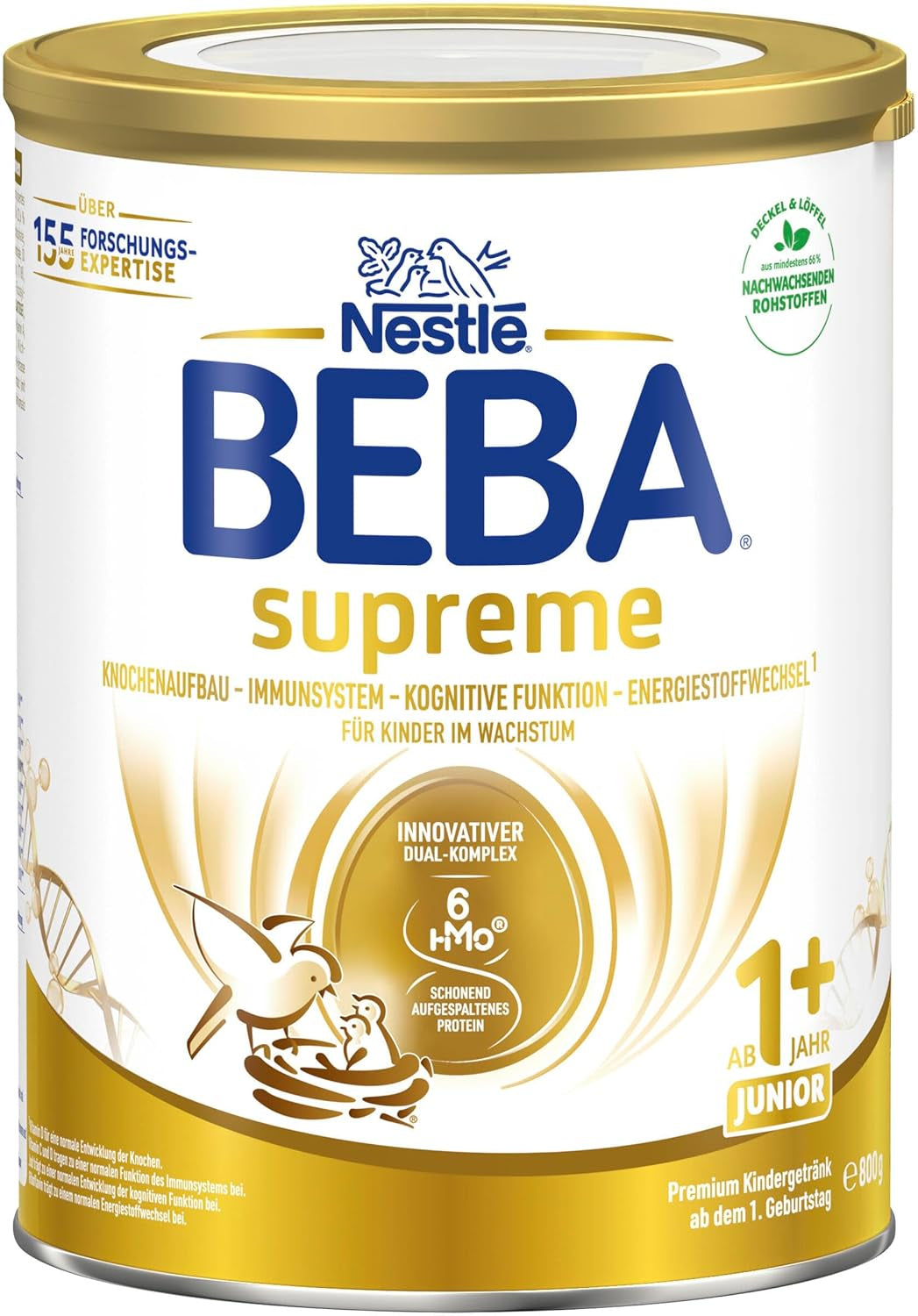 BEBA SUPREME JUNIOR 1 Plus – Getränk für Kinder ab 1 Jahr, mit Komplex 6 HMO, laktosefrei, palmölfrei, fischölfrei, Nahrung für Kleinkinder, Babymilchpulver, 6er Pack (6 x 800g)