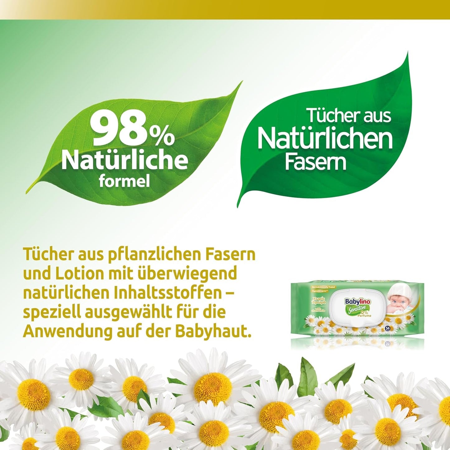 Feuchttücher für empfindliche Babys, 0 % Duftstoffe, 98 % natürliche Formel, die das pH-Gleichgewicht der Haut wiederherstellt, Frischesiegel, 54 Tücher