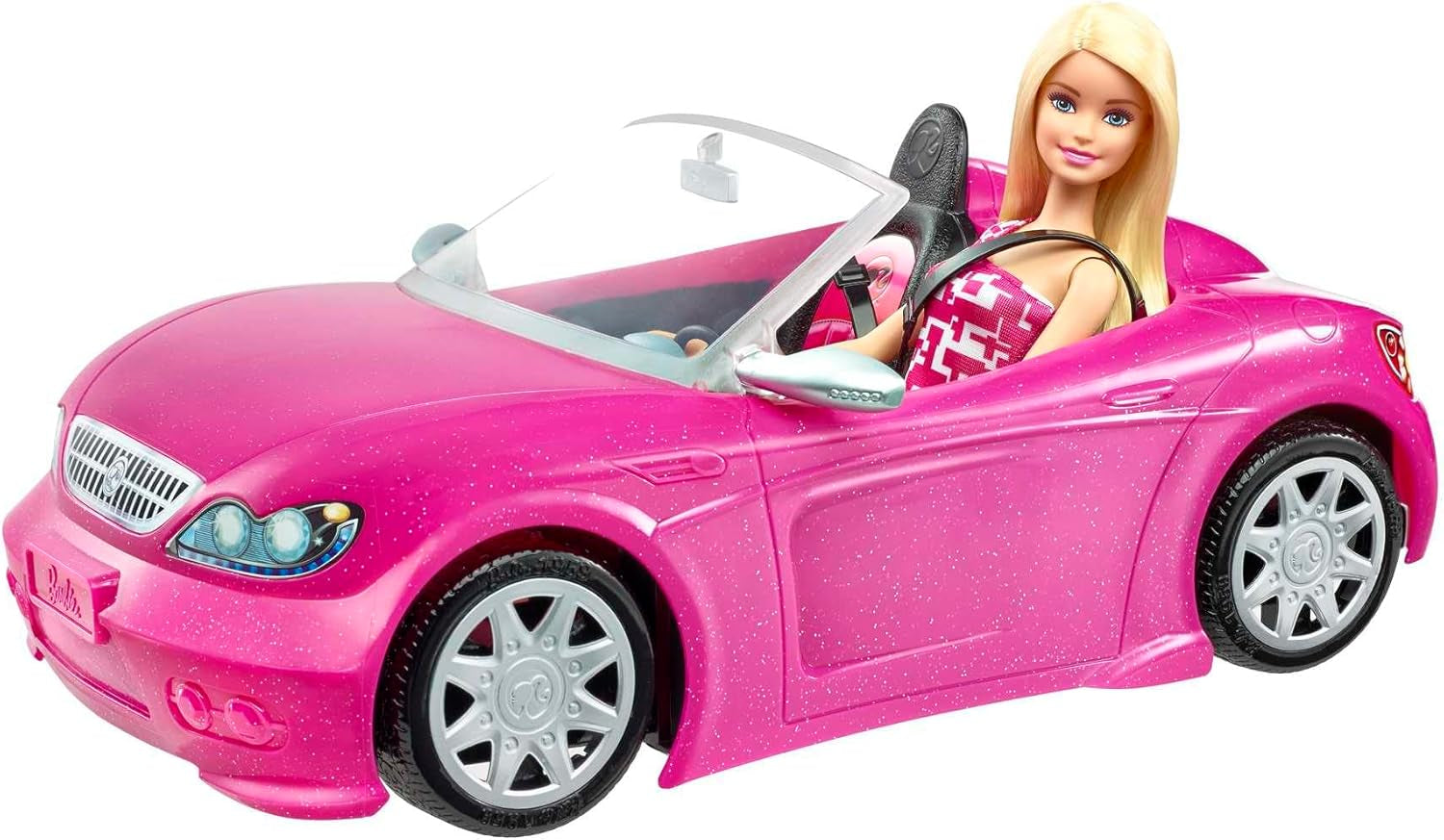 Barbie-Puppe und rosa glitzerndes Cabrio, realistisches Reifenlogo, 3 Jahre altes Spielzeug DJR55 Naty Shop Barbie-Puppen