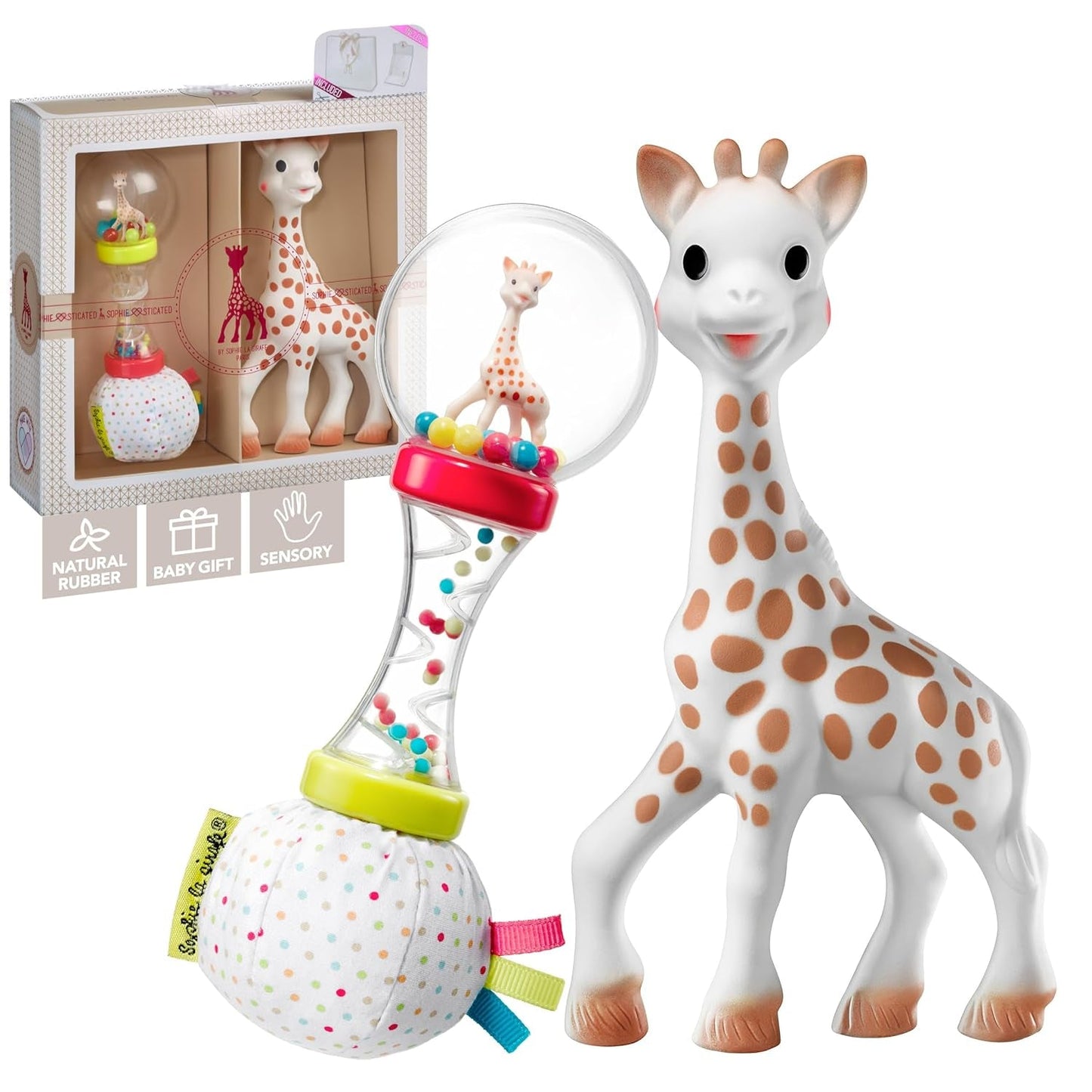 Sophie die Giraffe Geburtstagsgeschenkset Sophiesticated Rasselpouet 00012 Toys Bebe Naty Shop Single Transparent