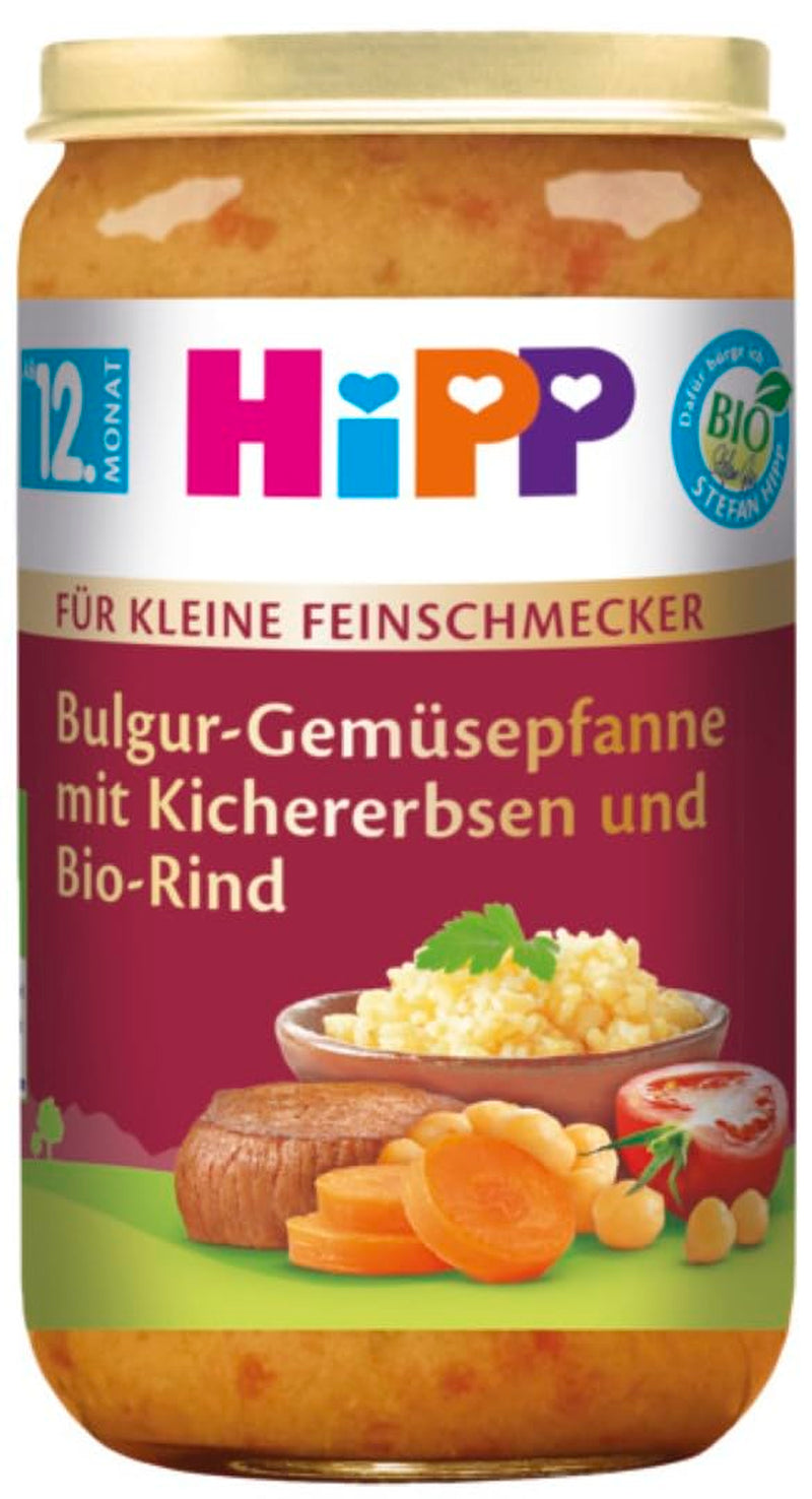 HiPP für kleine Feinschmecker Bulgur mit Gemüsepfanne mit Kichererbsen und Bio-Rindfleisch (6 x 250g), ab 12 Monaten, mit Omega-3, in bester Bio-Qualität