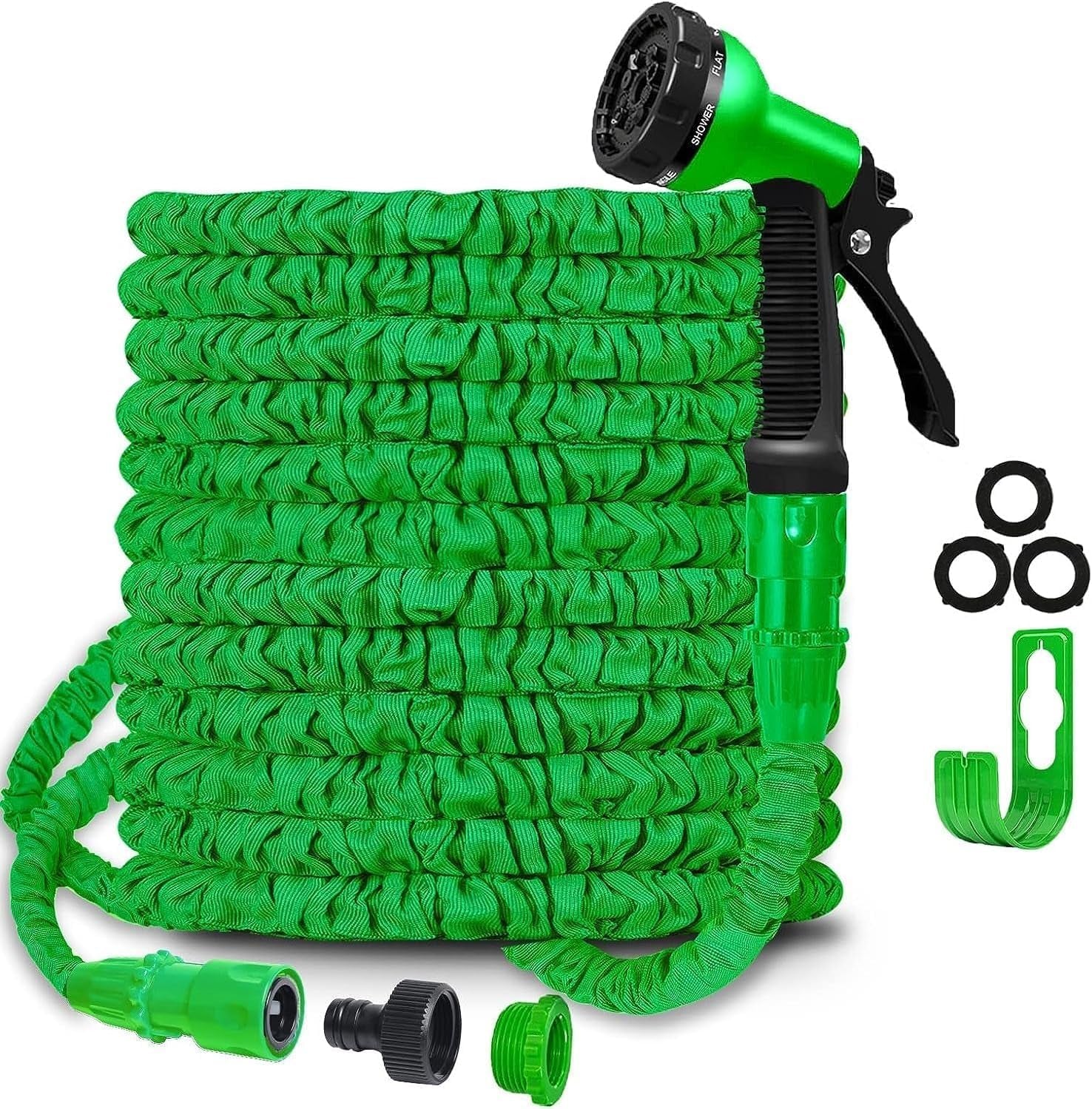 Gartenschlauch Magic, flexibler ausziehbarer Schlauch mit 1,9 cm und 1,27 cm Anschlüssen, 8-Funktions-Sprühdüse, blau oder grün, 15 m