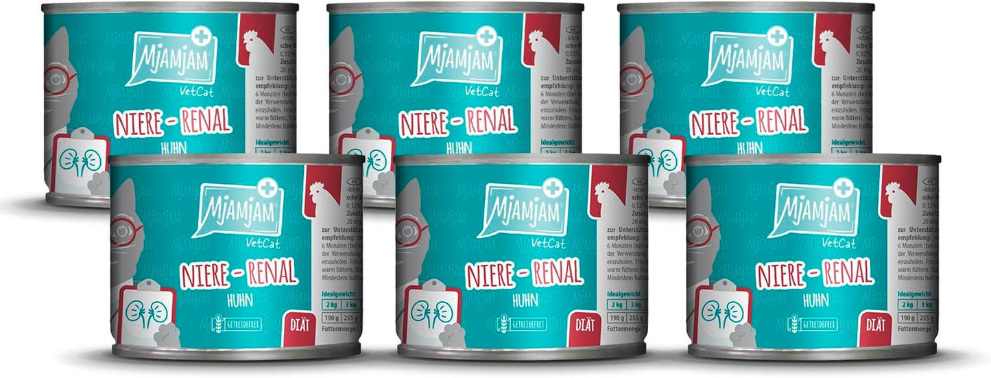 MjAMjAM VetCat – Premium-Nassfutter für Katzen – Diät – Niere – Huhn, 6er-Pack (6 x 200 g), getreidefrei
