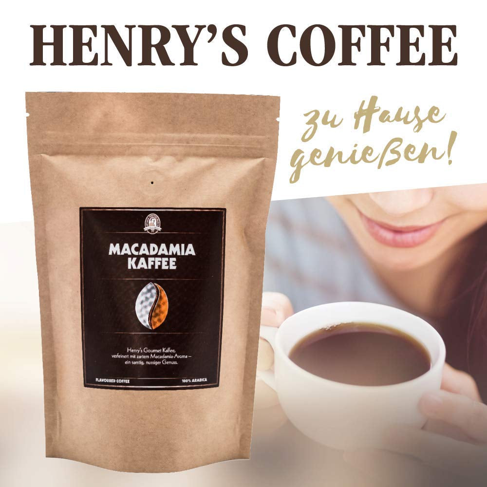 Henry's Macadamia-Kaffee 1000 g – unser raffinierter Gourmet-Kaffee mit den feinsten Aromen – handwerklich geröstet – Premium-Kaffeebohnen