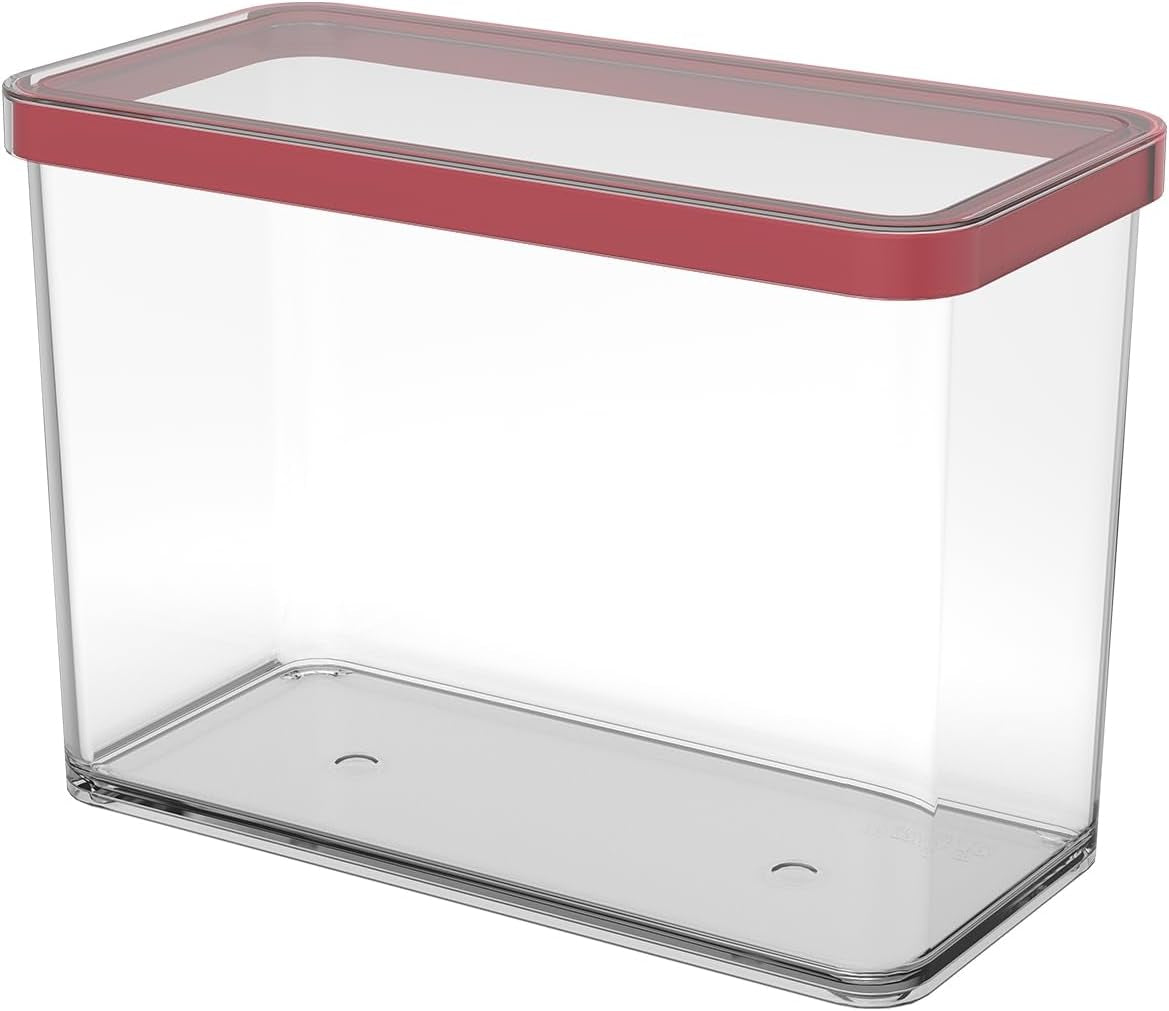 Rotho Loft 5er-Set Vorratsdosen mit Deckel, verschiedene Größen, Lebensmittelkunststoff (PP), BPA-frei, transparent/rot, (21,4 x 21,4 x 23,5 cm). Frischhaltedosen Naty Shop 2,1 l rechteckig