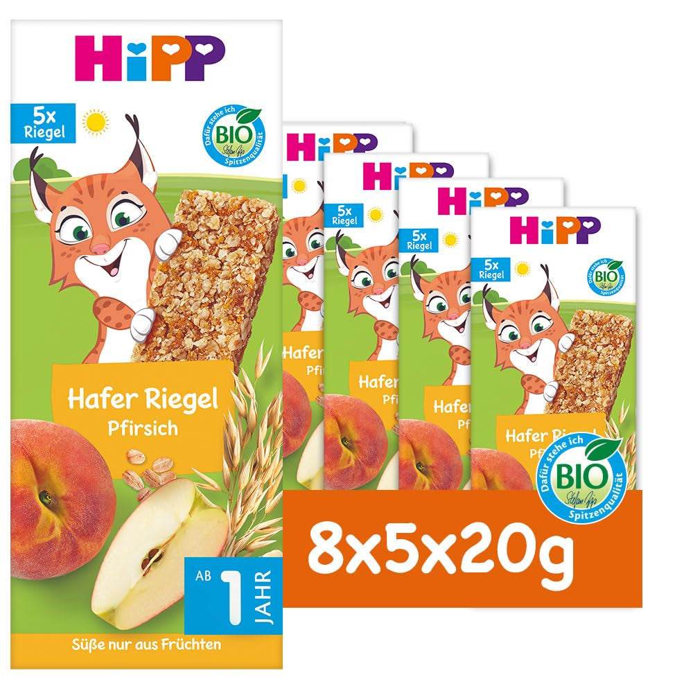 HiPP Lynx Haferriegel mit Pfirsichen, ab 1 Jahr, 8 x (5x20g)