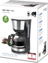 Emerio CME-122933, Filterkaffeemaschine, 1,25 l für bis zu 10 Tassen frischen Kaffee, permanent herausnehmbarer Filter, Anti-Tropf-Funktion, Glaskaraffe, automatische Abschaltung, 1000 Watt, schwarz/silber