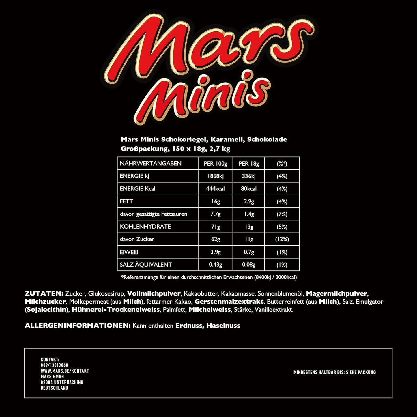 Mars Minis Schokoriegel | Großpackung Schokolade | Karamell | 150 x 18 g