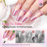 Saviland Chrom-Nagelpulver-Set – rosa Laser-Chrom-Nagelpulver mit Spiegeleffekt, Laser-Nagelkunst, Nagel-Glitzer-Maniküre-Dekorationspulver mit Schwammstäbchen, Nagel-Glitzer-Puder-Nagelstudio