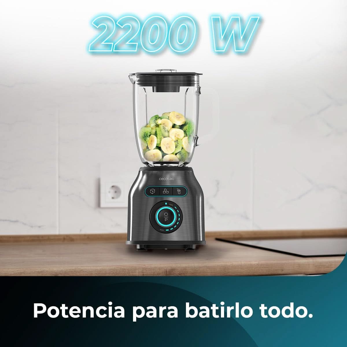 Cecotec Standmixer Power Black Titanium 2200MAX Smooth, 2200 W Maximale Leistung, 6 Klingen Aus Edelstahl, Ice-Crush-Funktion, Turbo- Und Smoothie-Funktion, Autoclean-Funktion Kitchen Naty Shop