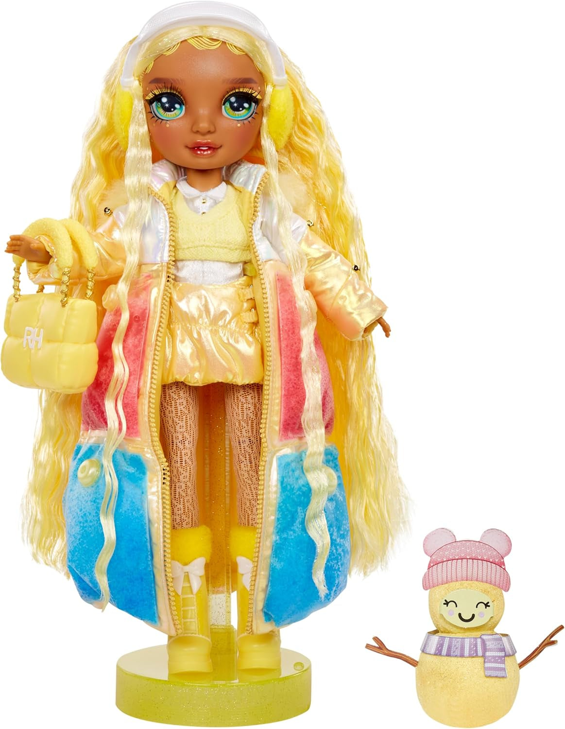 Rainbow High Winter Wonderland – Sunny (Gelb) – 28 cm große versteckte magische wasseraufblasende Schneemann-Modepuppe mit Schneemann-Set, geeignet für Kinder im Alter von 4–12 Jahren und Sammler