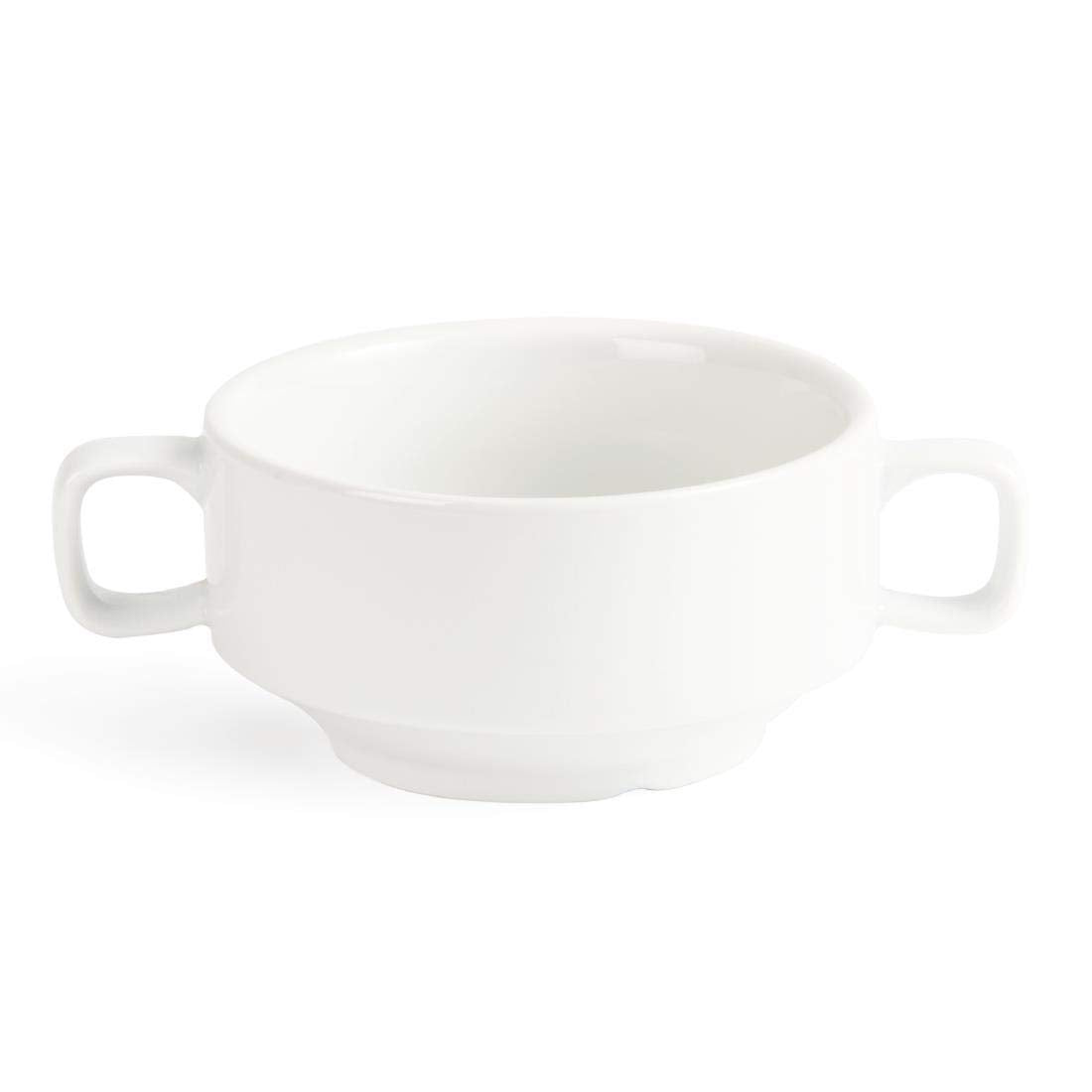Olympia Whiteware Suppenschüsseln mit Griffen 400 ml (6 Stück) – ofen-, mikrowellen-, gefrier- und spülmaschinenfest C239