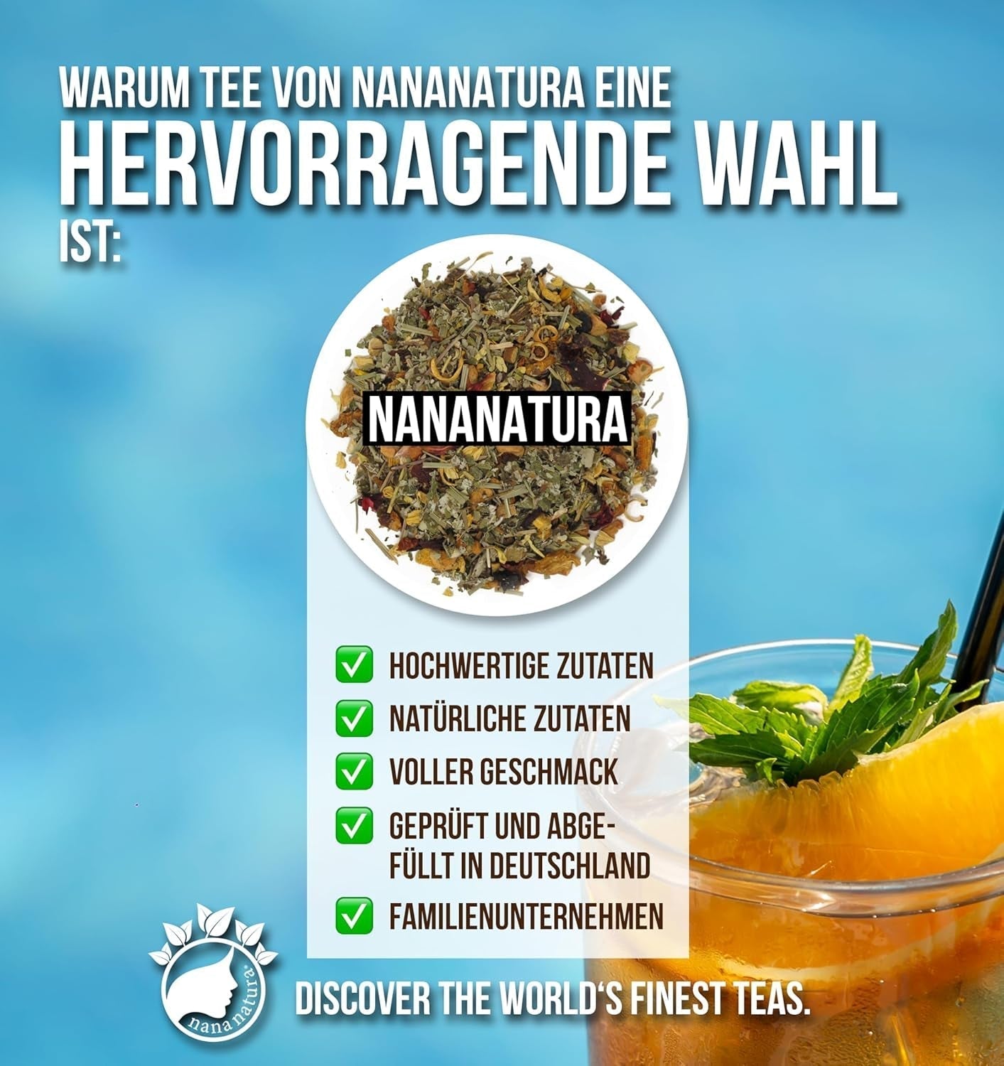 Nananaturas Original LEMON BLISS TEE 85G | Fruchtiger und erfrischender Sommer-Kräutertee | Als kalter Tee, Eistee oder klassisch heiß | Mit Blüten, Blättern und sonnengereiften Beeren | Kein Zucker