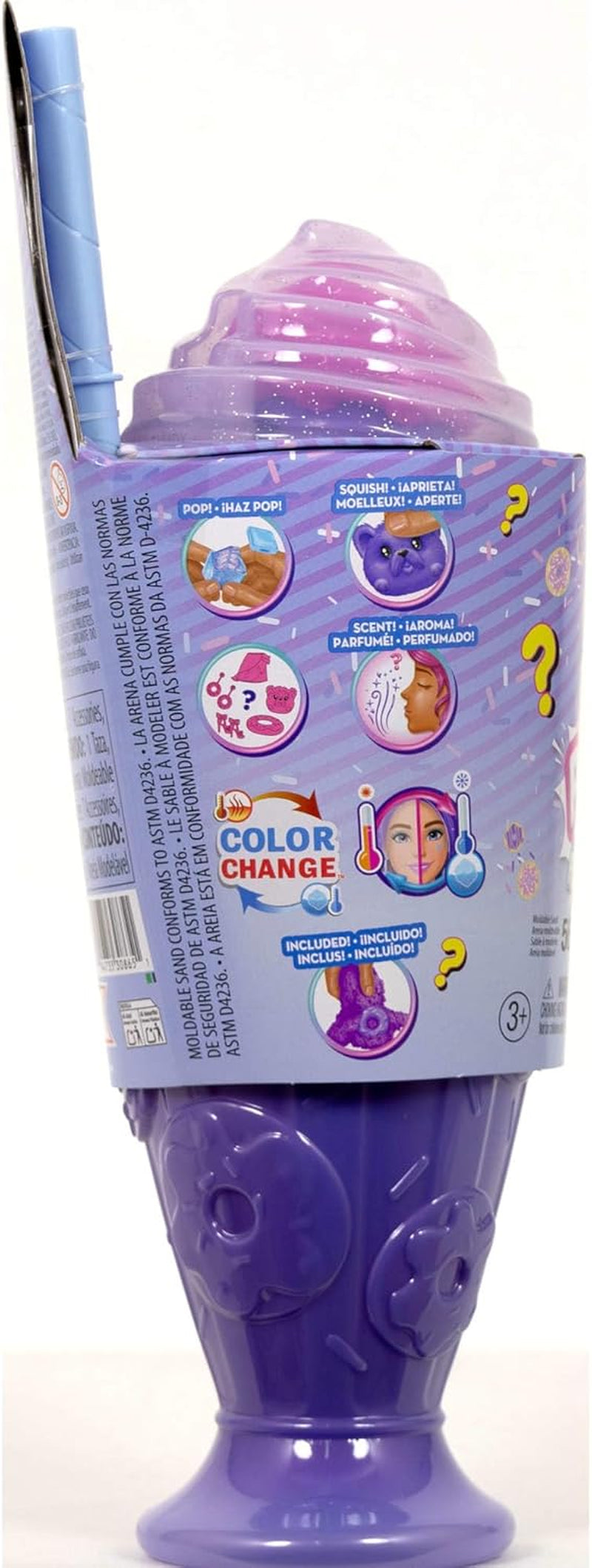 Barbie Pop Reveal Series Set mit Modepuppe und Zubehör, Candy Series, Donut Dreams Design mit Haustier, 8 Überraschungen inklusive Farbwechsel, JFY60