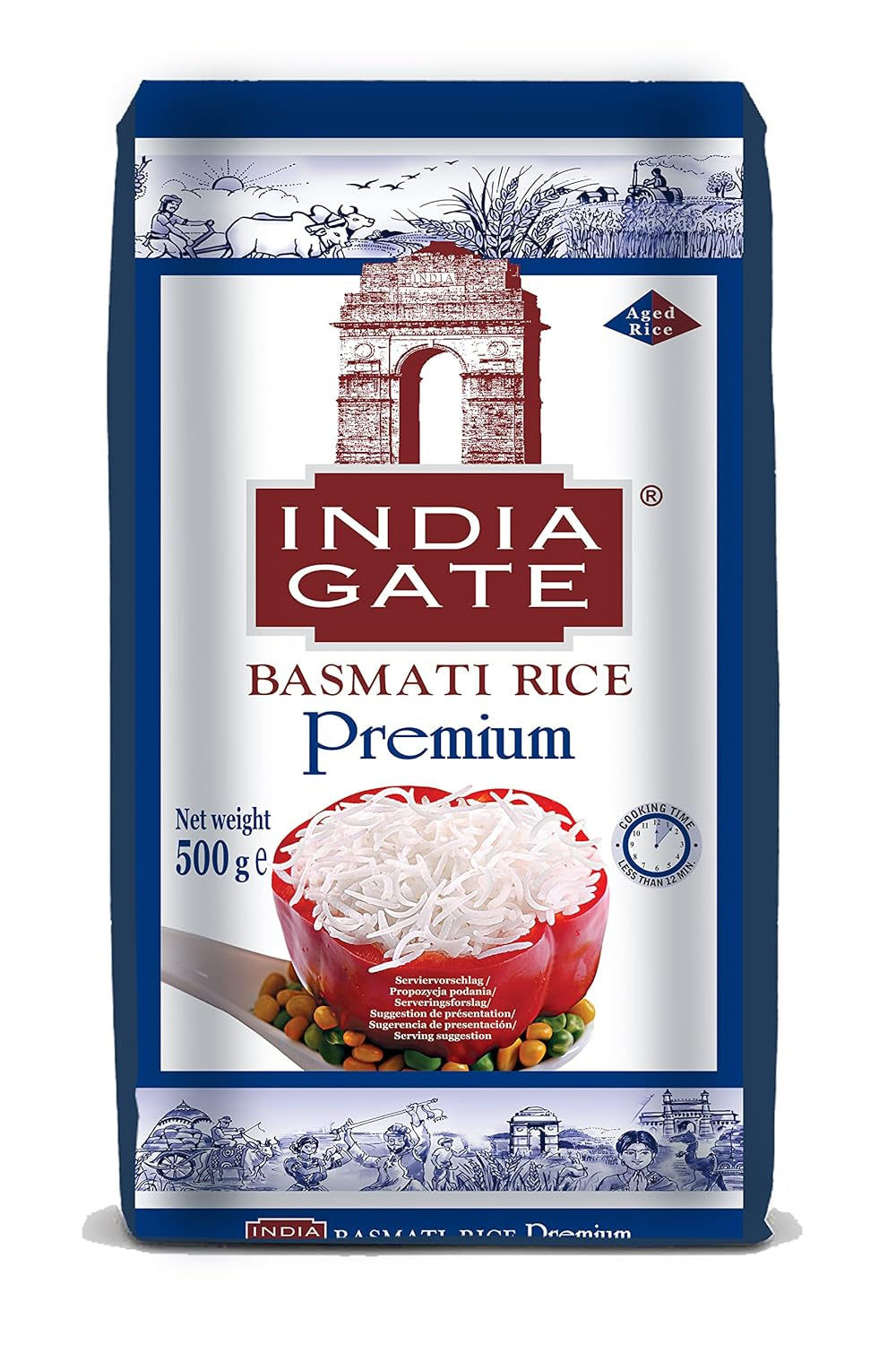INDIA GATE Premium Basmatireis – Aromatischer, feiner Langkornreis aus Indien, feiner Langkorn (1 x 500 g)