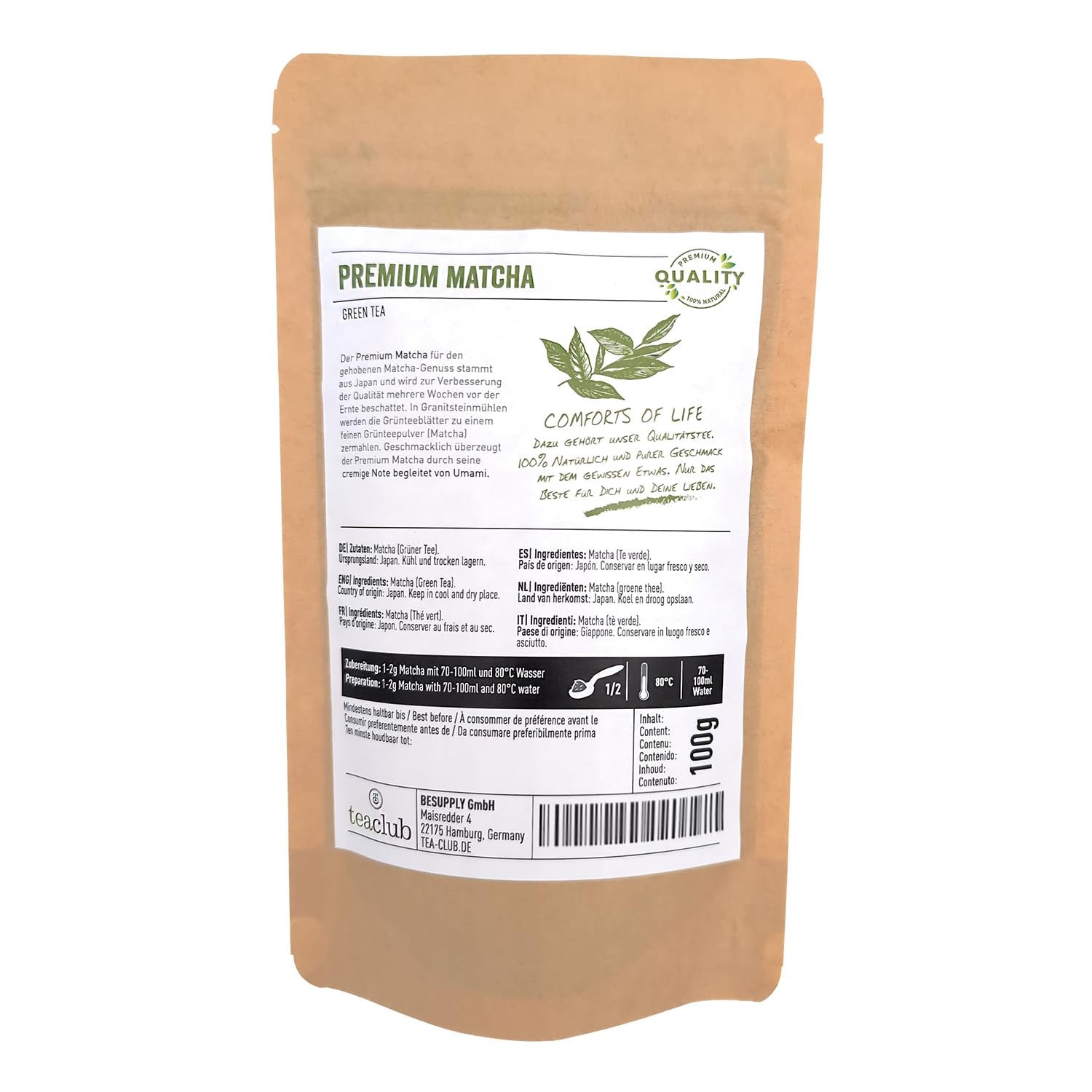 Premium-Matcha-Tee aus Japan, 100 g – im Labor getestet – zeremonielles Matcha-Pulver zur Herstellung von Umami-Matcha, 100 % natürliches Grüntee-Pulver, ideal für Matcha Latte, Teaclub