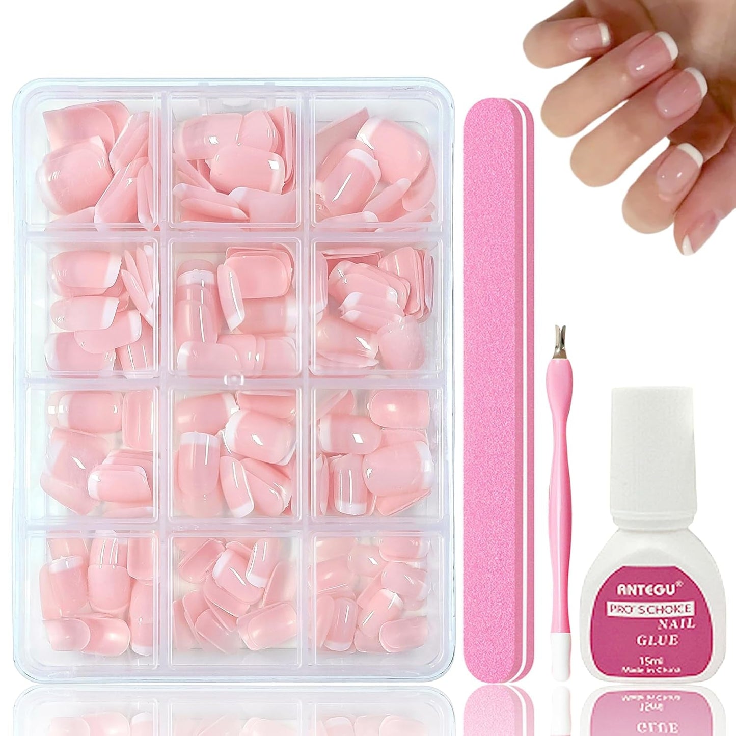 240 Set kurze französische Kunstnägel, quadratische künstliche Nägel, Nägel zum Aufkleben, Acryl-Nagelspitzen, künstliche Nägel für Frauen, DIY-Nagelkunst