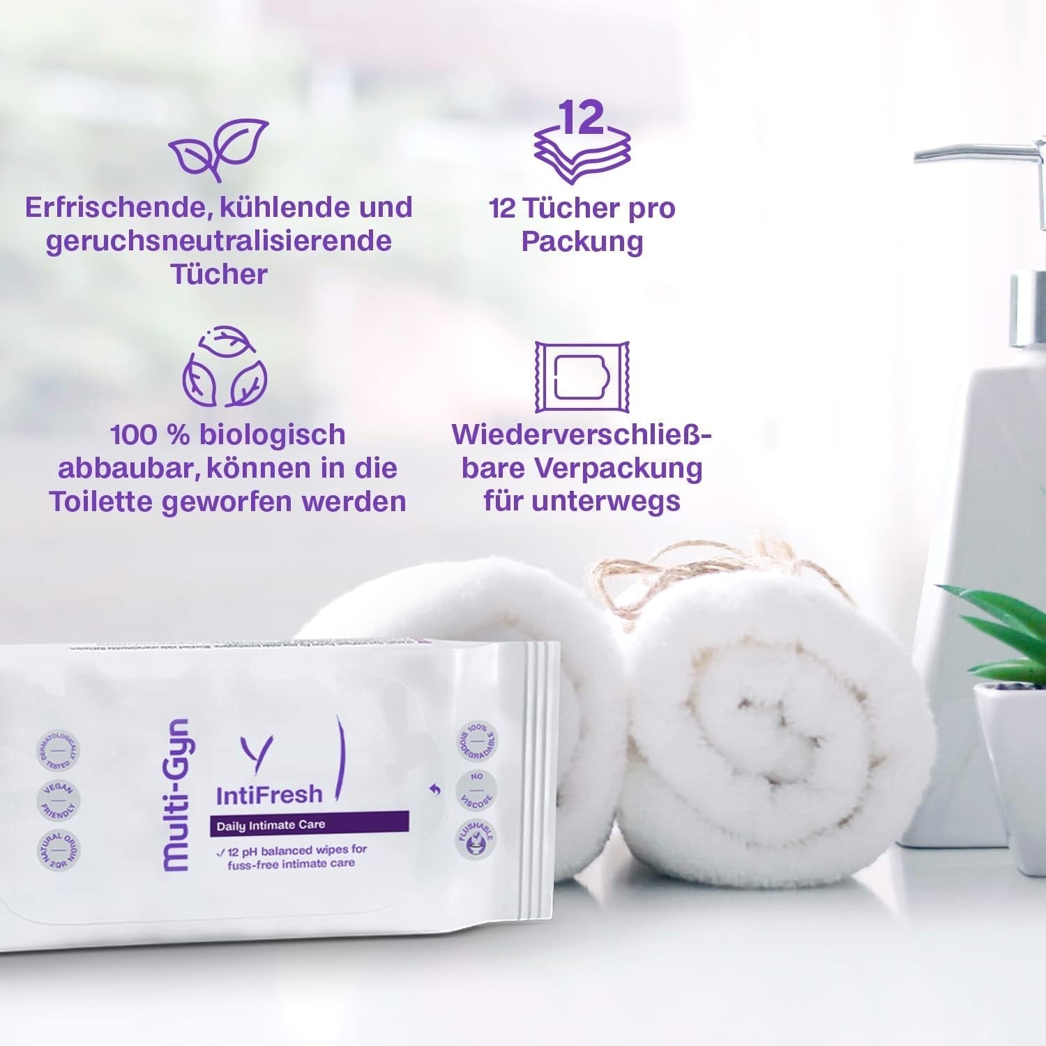 Multi-Gyn Intifresh, Intimtücher zur äußerlichen Anwendung, 12 Feuchttücher