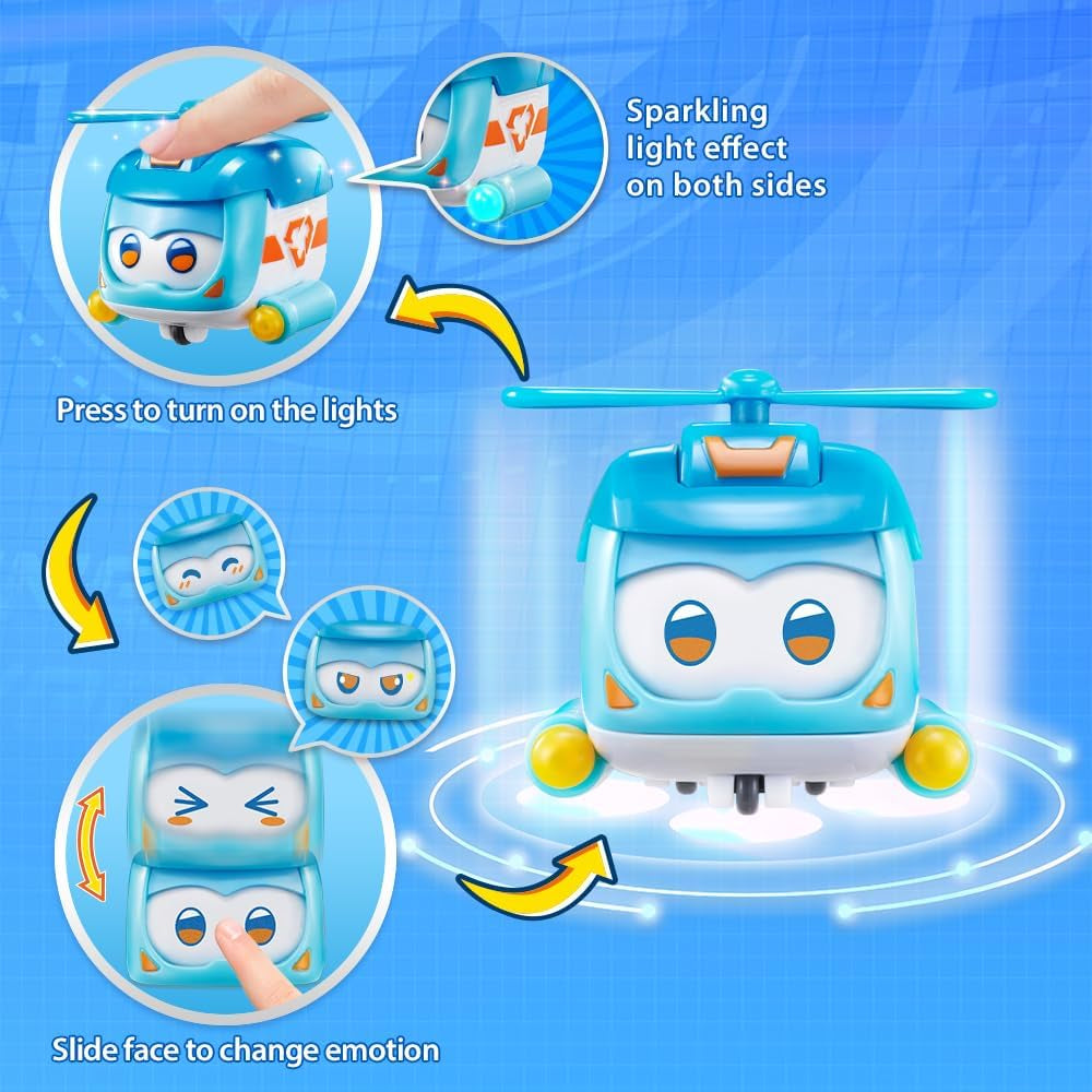 Super Wings Super Pets 4 Stück Shine, Golden Boy, Jerome, Ellie, umschaltbarer Gesichtsausdruck, Blitzeffekt, tragbares Spielzeug für 3, 4, 5, 6, 7, 8 Jahre alte Jungen und Mädchen, 5,1 cm große Actionfiguren, Naty Shop