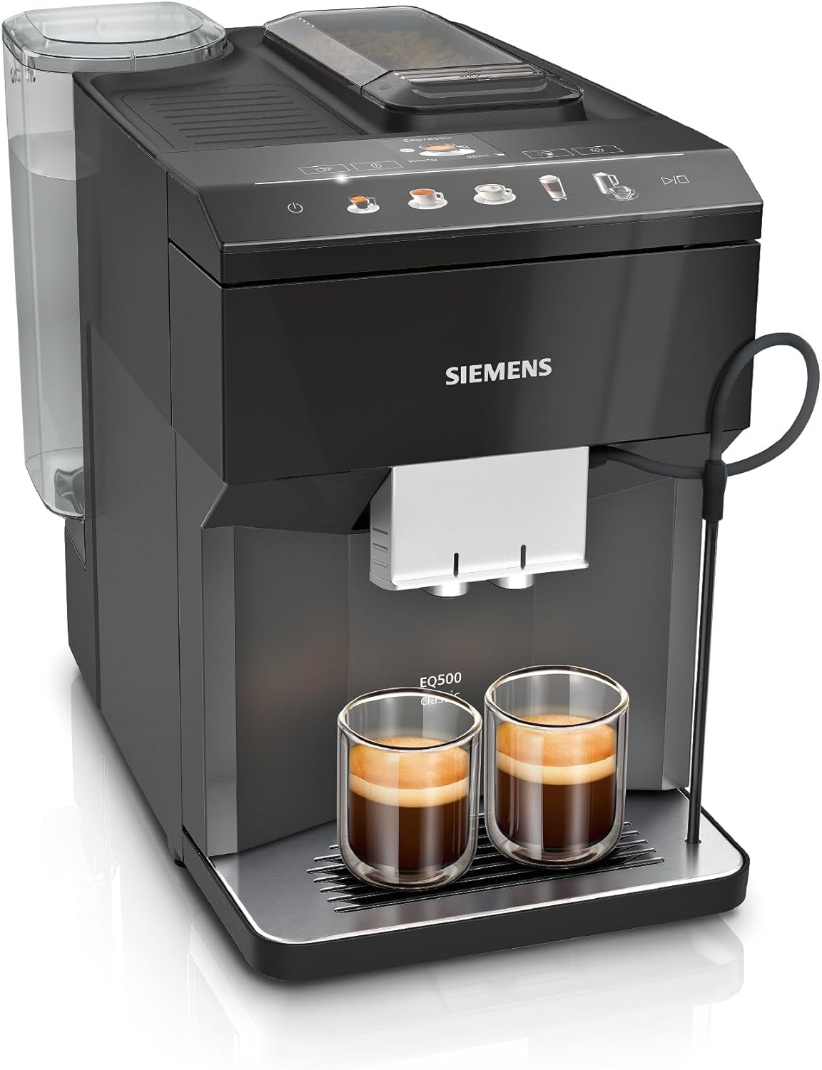Siemens EQ500 klassische automatische Espressomaschine, TFT-Farbbildschirm, 5 Kaffee- und Milchsorten, Doppeltassenfunktion, einfache Reinigung, abnehmbare Brüheinheit, mit Milchschlauch, schwarz, TP511E19