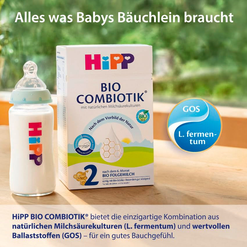 HiPP 2 Bio Combiotik (4 x 600g), Folgemilch nach 6 Monaten, mit Stärke, natürlichen Milchsäurekulturen, GOS, Omega-3 (DHA, ALA), in bester Bio-Qualität