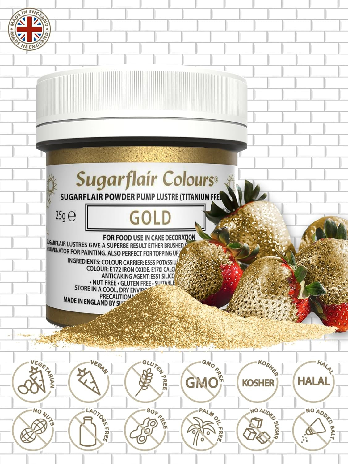 Sugarflair Pump Refill Gold – Pumpspray Lebensmittelfarbe Nachfüllpackung – 25 g