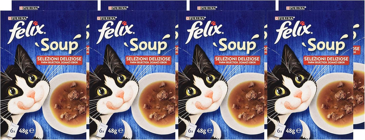PURINA Suppe Katze Köstliche Auswahl mit Rindfleisch, mit Huhn, mit Lamm - 48 Beutel à 48 g je 48 g (8 Packungen à 6 x 48 g)