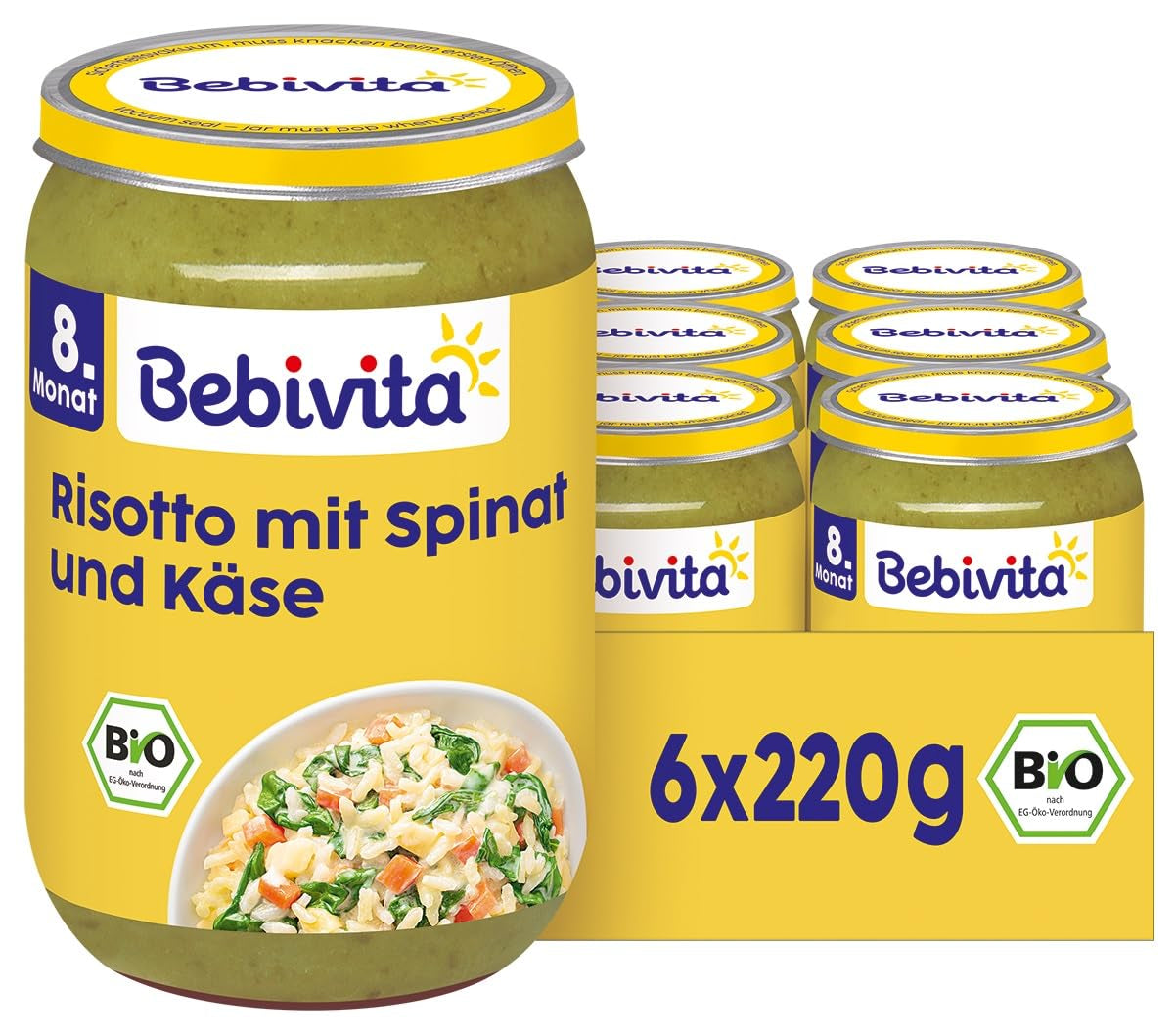 Mahlzeiten ab 8 Monaten: Risotto mit Käse und Spinat, 220g, 6er Pack (6x220g)