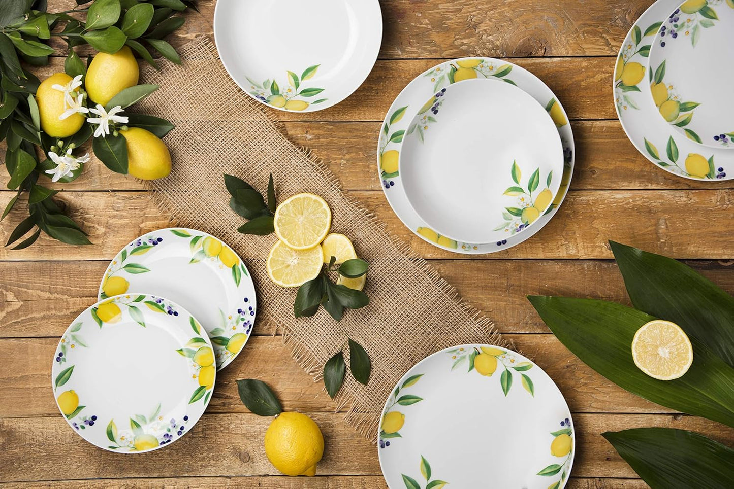 Excelsa Lemon Geschirrset, 18-teilig, Porzellan, Weiß/Zitrone