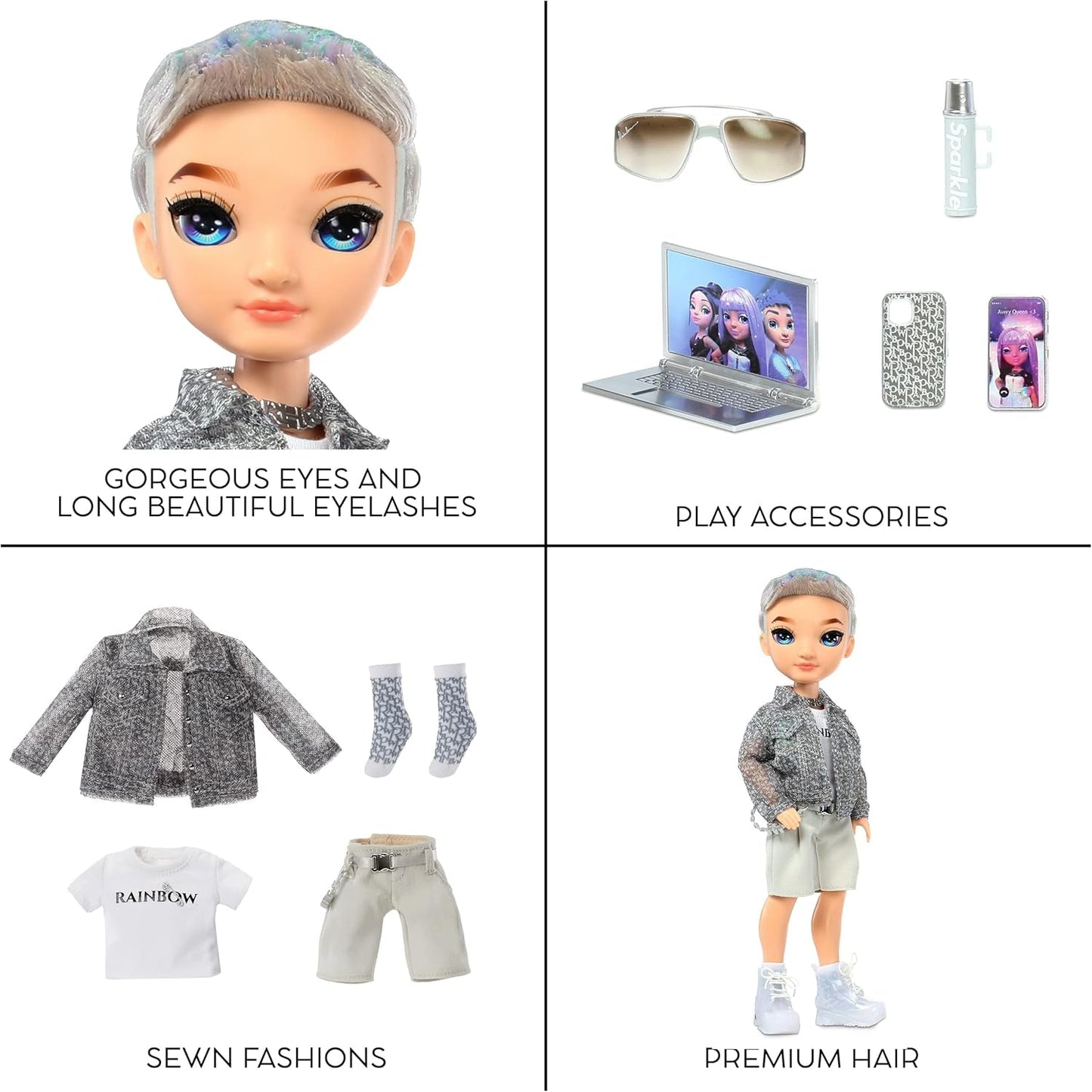 Rainbow High Fashion Doll – Aidan Russell – Purple Boy Doll – Modisches Outfit und mehr als 10 bunte Spielzubehörteile – Für Sammler und Kinder im Alter von 4–12 Jahren