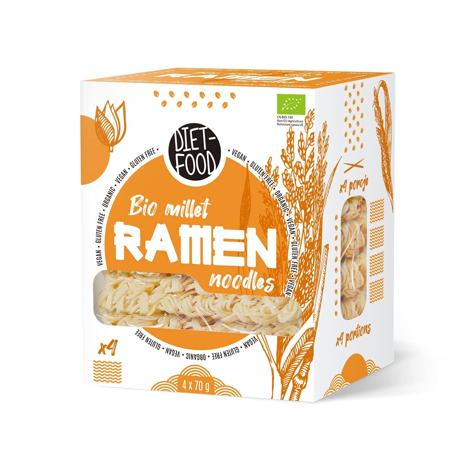 DIET-FOOD Bio-Buchweizen-Ramen-Nudeln, vegetarisches und veganes Essen, fettfrei, sojafrei, glutenfrei, wasserlösliche Diätnudeln, kalorienarm, 280 g