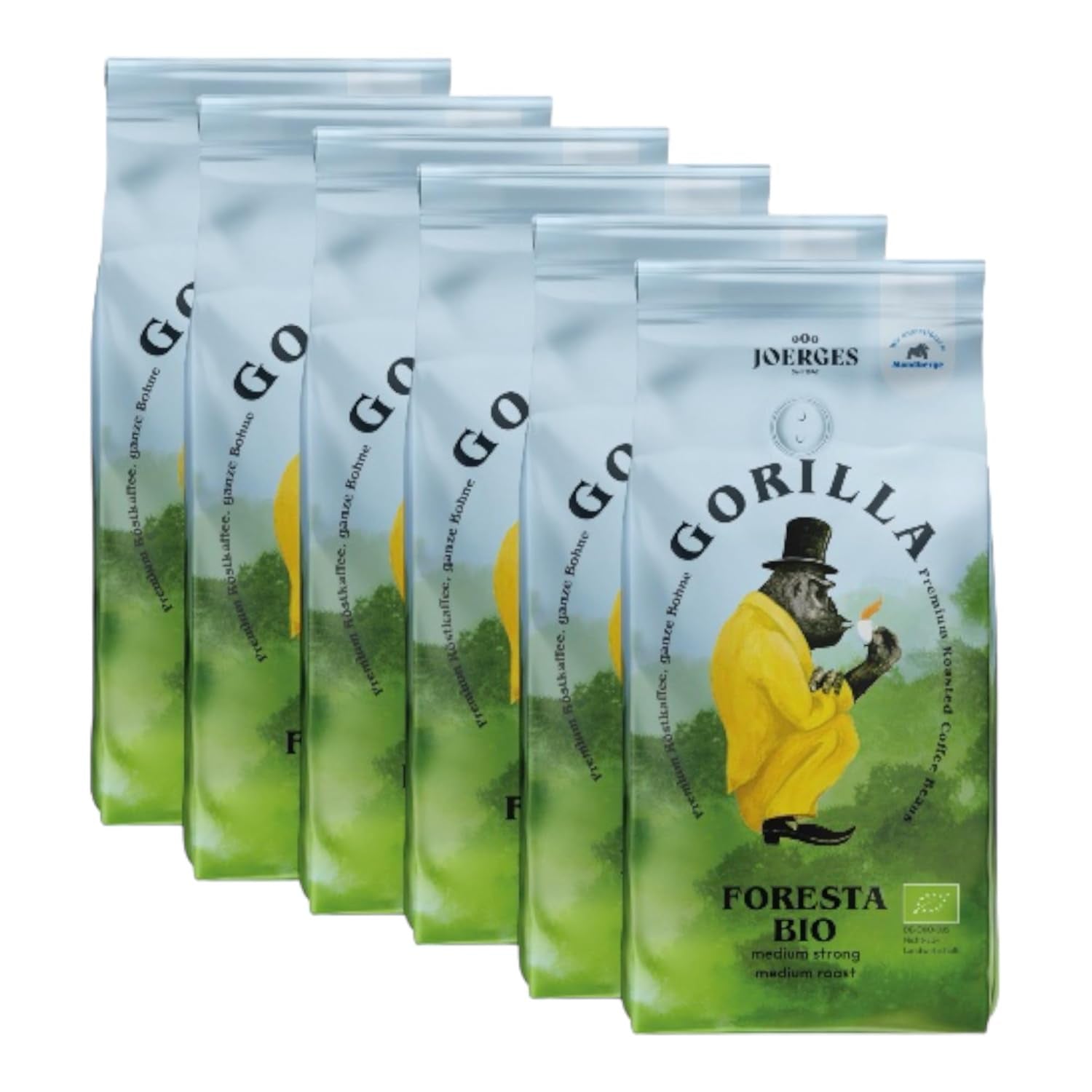 Gorilla Foresta Kaffee 6 x 1000g ganze geröstete Bohnen | Arabica-Mischung | Siebträger und Espressovollautomaten | Espressokaffee