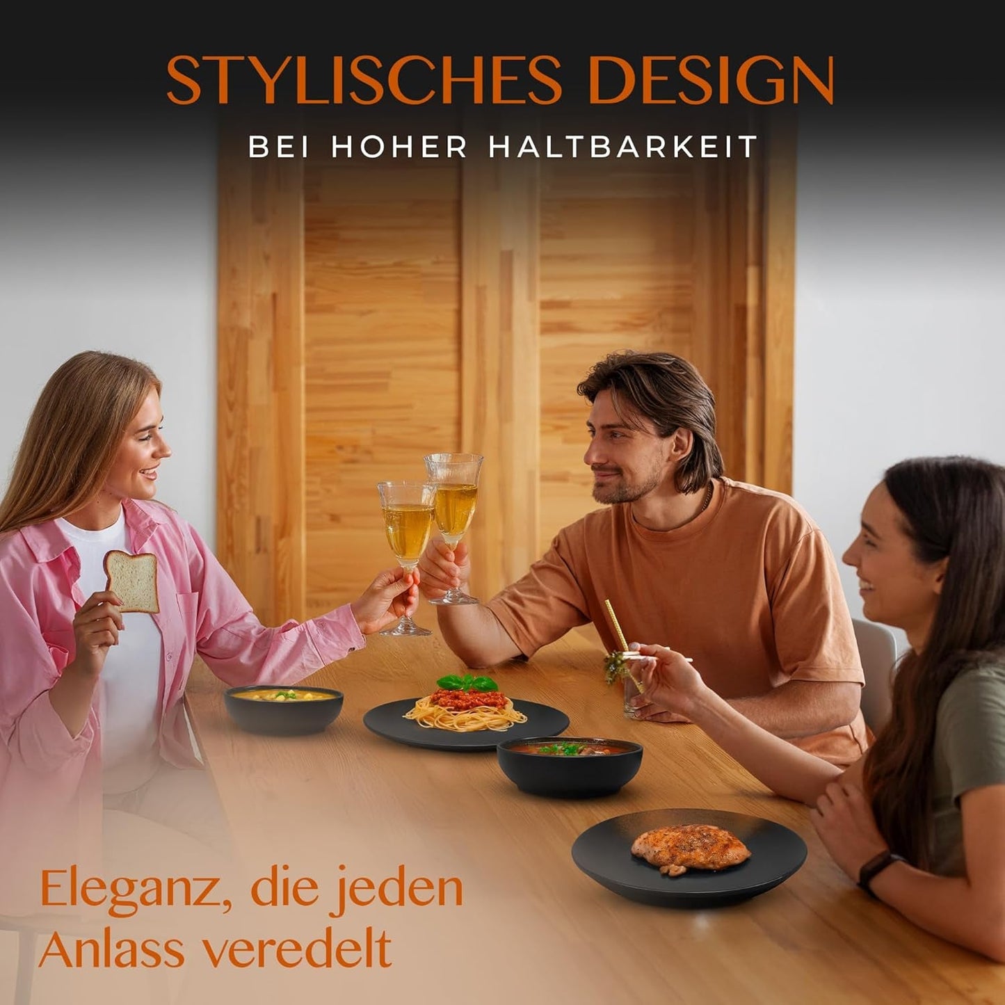 12-teiliges Geschirrset aus Steingut – Linie Prairie – Elegantes Design in Braun-/Schwarztönen, Set bestehend aus 4 Speisetellern, 4 Desserttellern und 4 Speisetellern/Premium-Kollektion