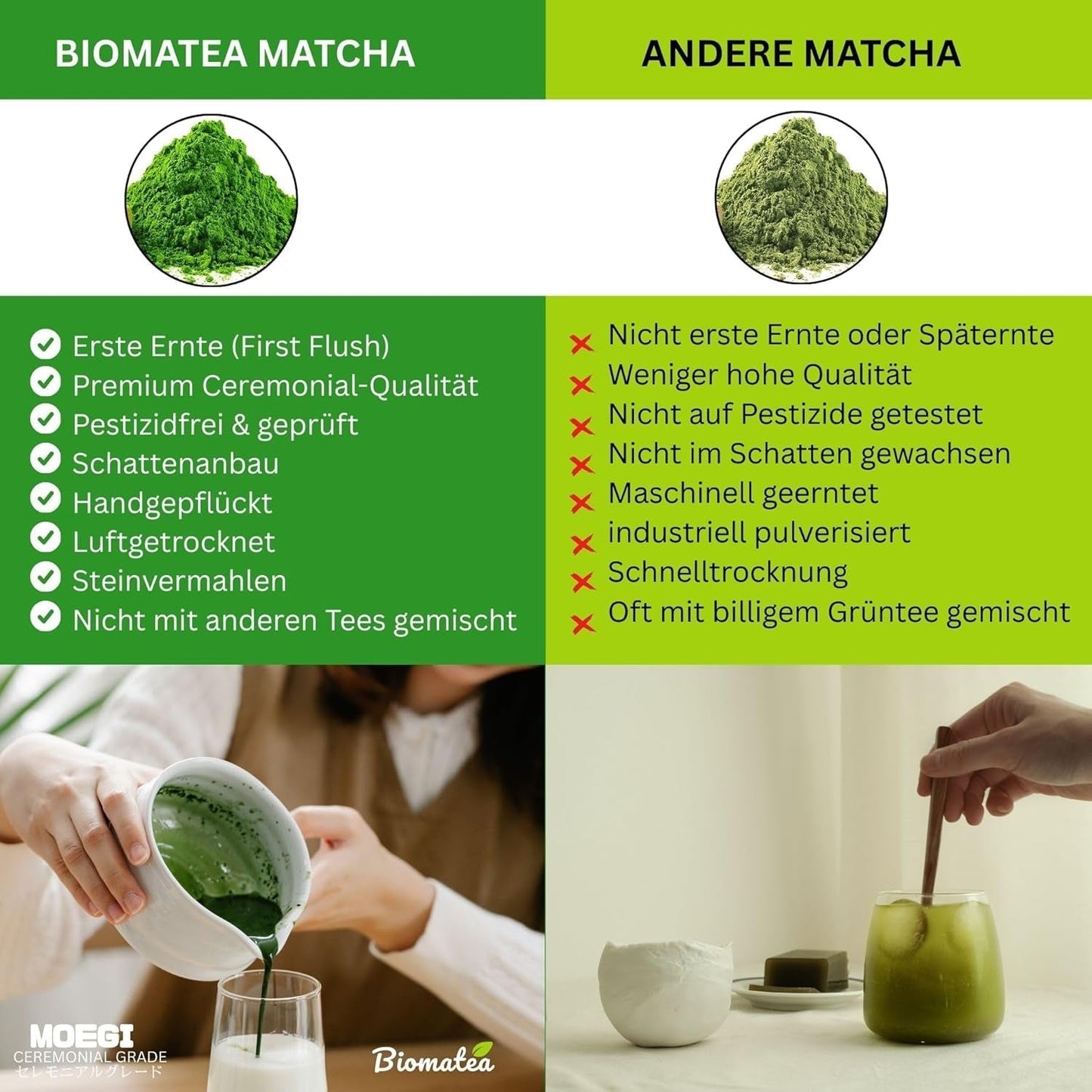 50 g Matcha in Zeremonienqualität aus Japan – 100 % natürlich, frei von Pestiziden und getestet – mit Stein gemahlen – Moegi Matcha Premium japanisches Teepulver